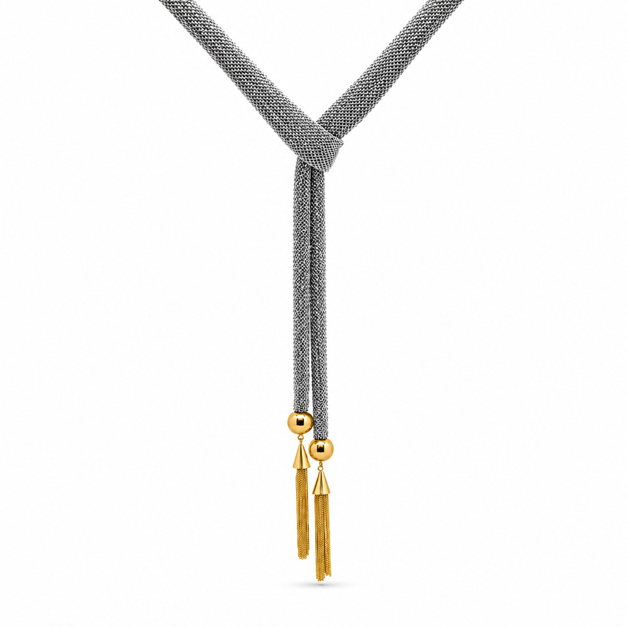 AIMA 18K Gold Vermeil Silver Mesh Lariat Necklace with Tassel