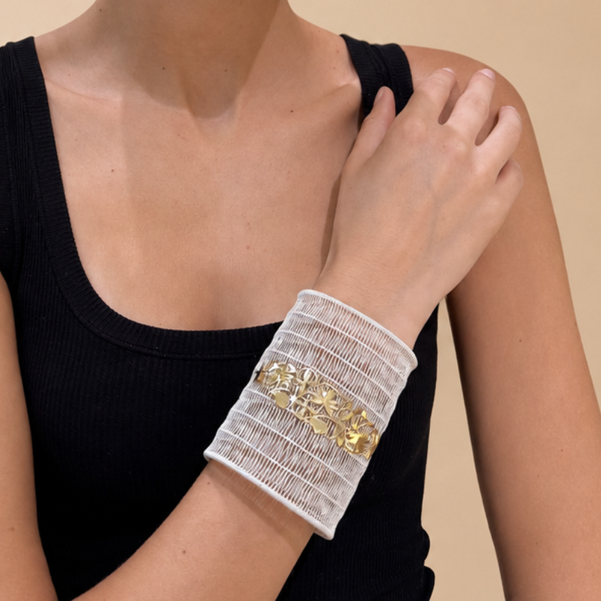RICAMI Sterling Silver and Solid 18K Gold Extra Large cuff