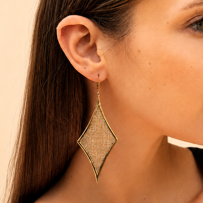 AIMA 18K Gold Vermeil Diamond Drop Earrings with Gold Mesh