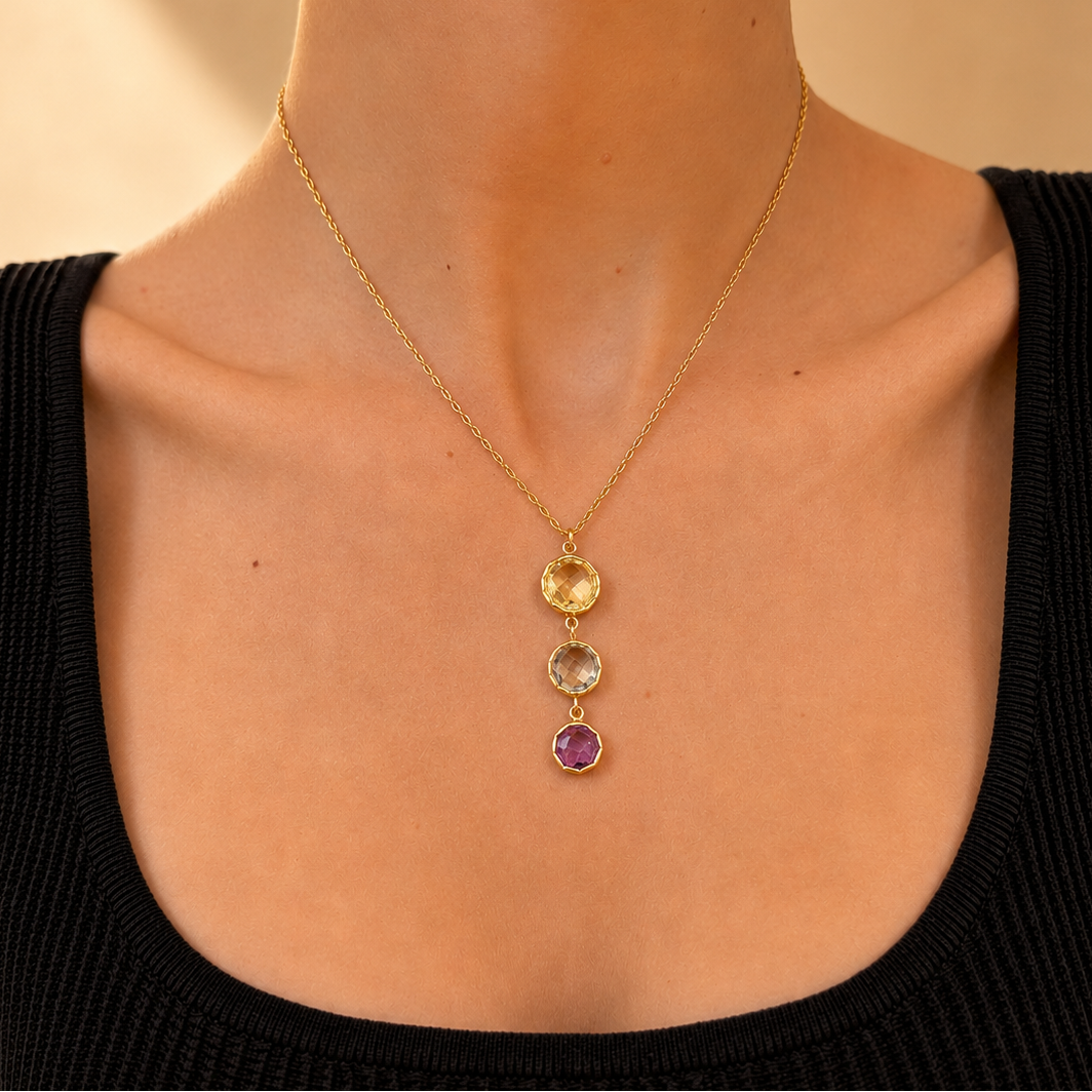 AURORA Multi Stone Drop Pendant Necklace