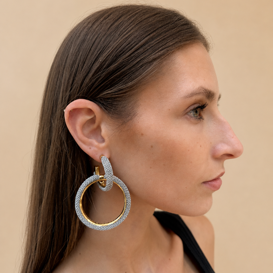 AIMA 18K Gold Vermeil Interlocking Hoop Earrings with Silver Mesh