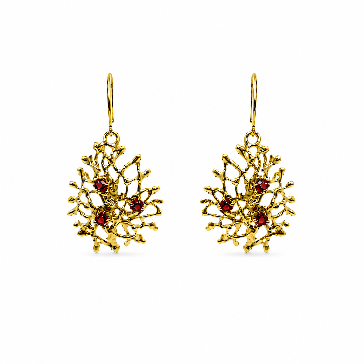 NURAI 18K Gold Vermeil Hoop Drop Earrings with Garnet