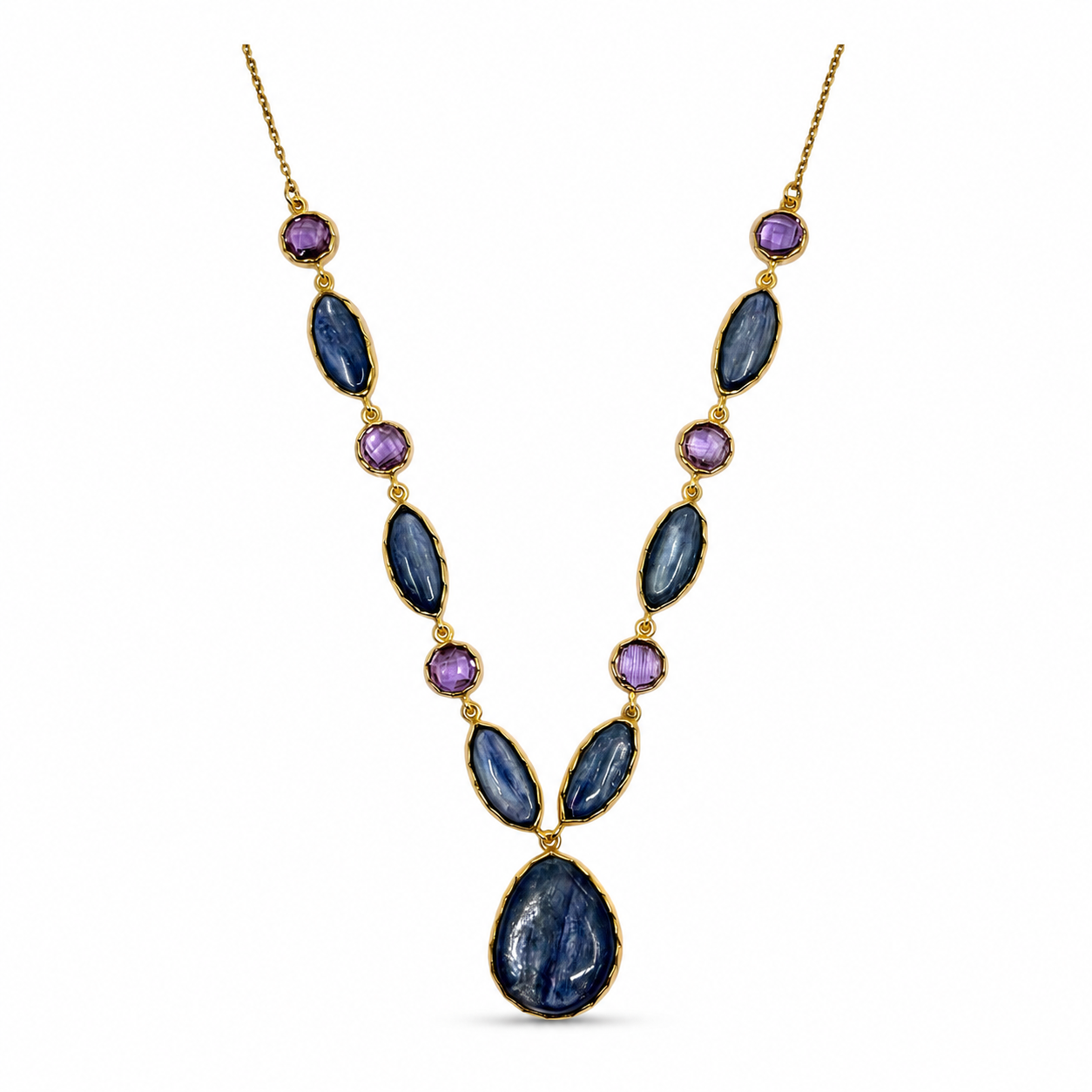 DUNE 18K Gold Vermeil Freeform Center Cabochon Necklace with Kyanite and Amethyst