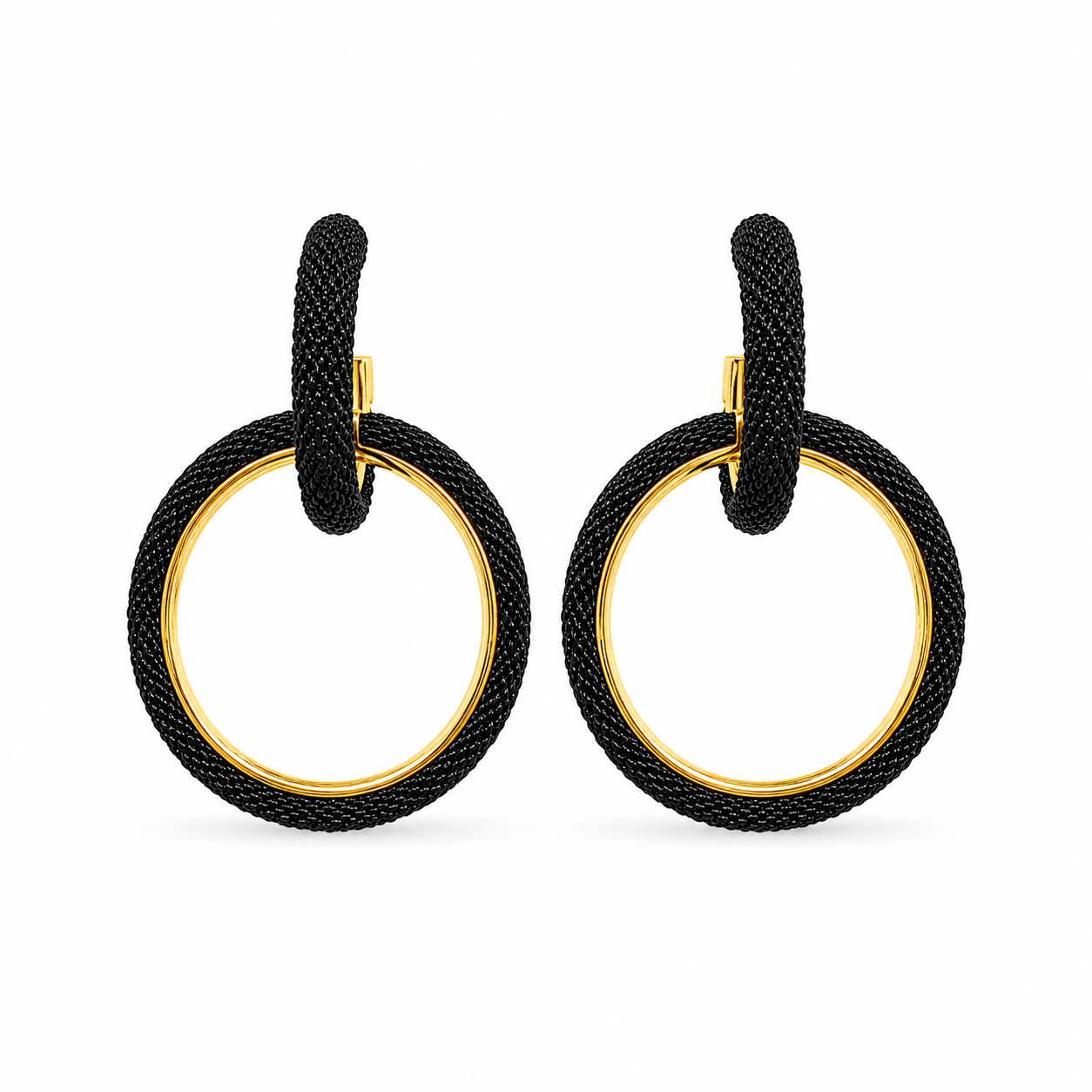 AIMA 18K Gold Vermeil Interlocking Hoop Earrings with Black Mesh