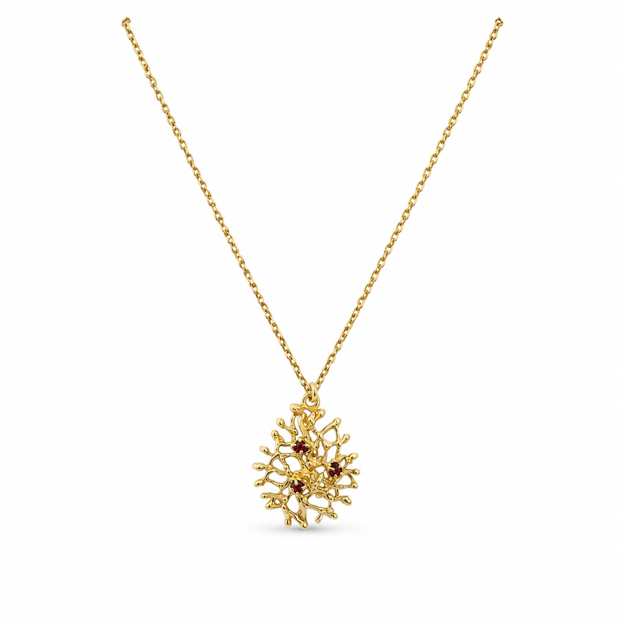 NURAI 18K Gold Vermeil Drop Pendant Necklace with Garnet