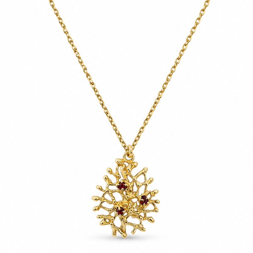 NURAI 18K Gold Vermeil Drop Pendant Necklace with Garnet