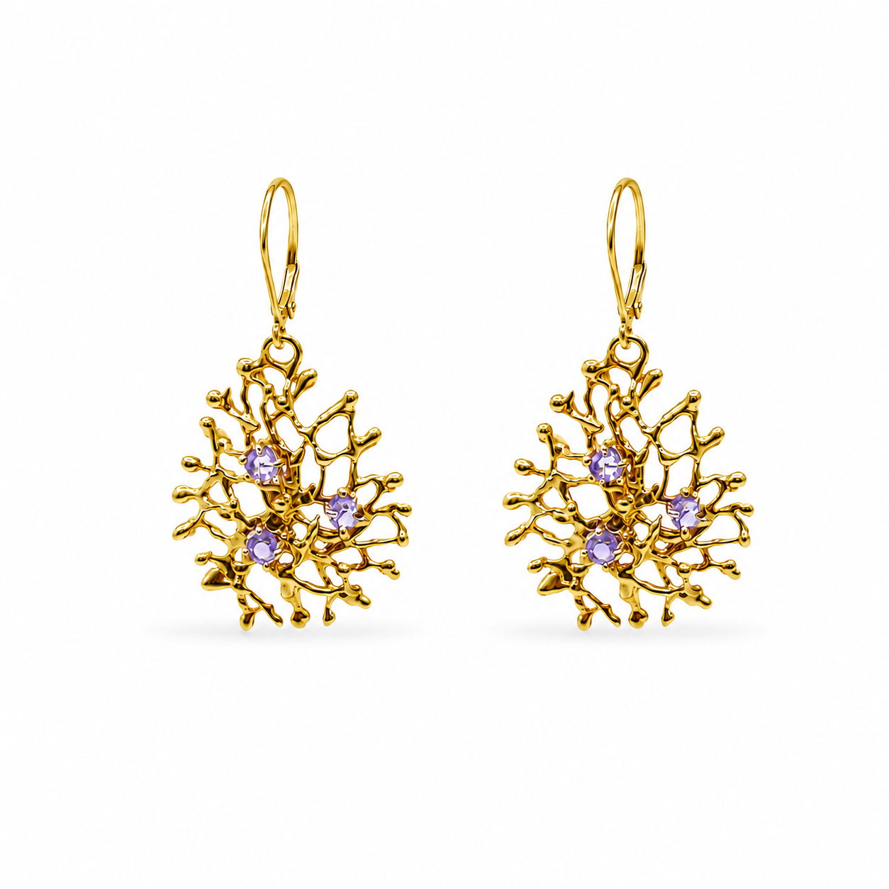 NURAI 18K Gold Vermeil Hoop Drop Earrings with Amethyst