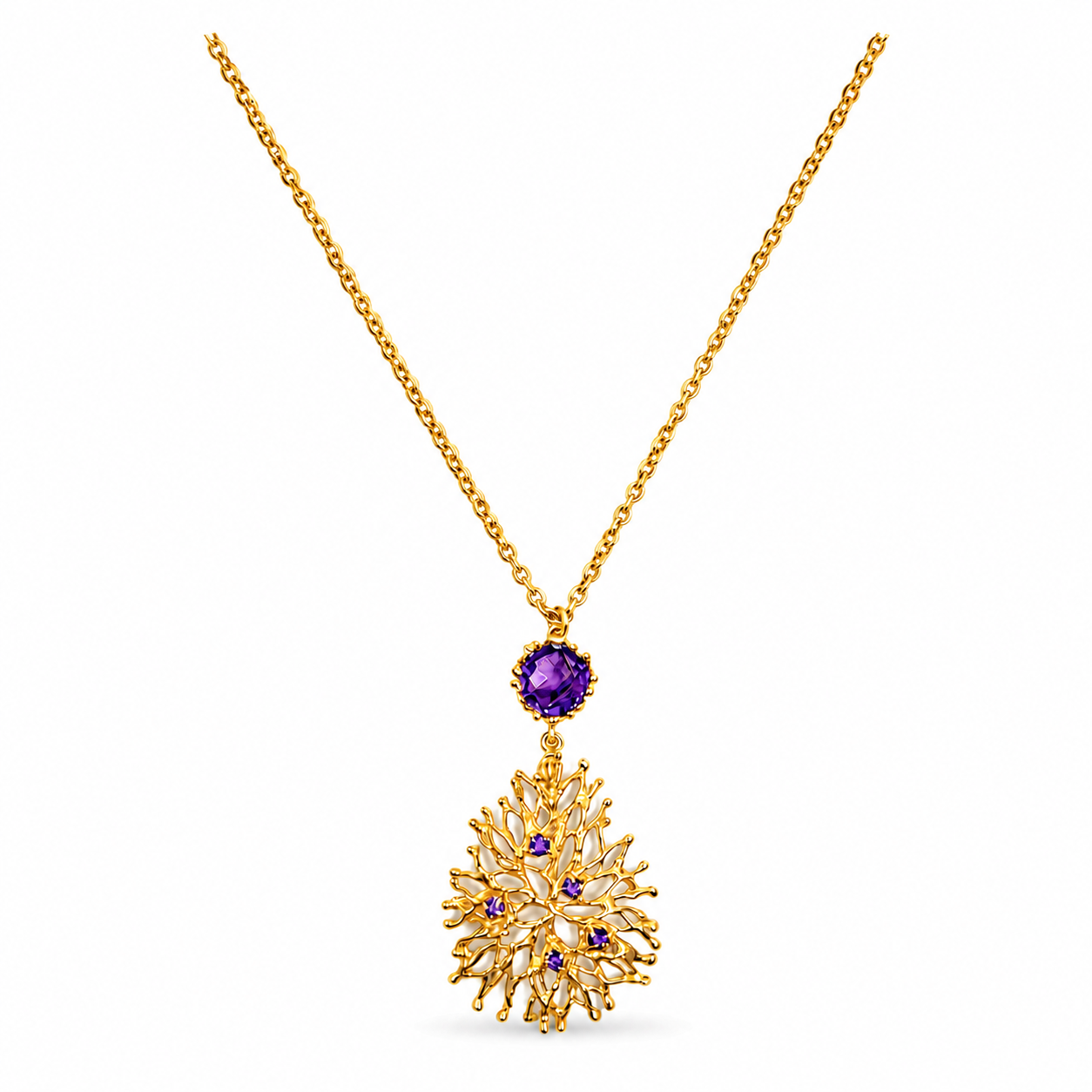 NURAI 18K Gold Vermeil Linked Pendant Necklace with Amethyst