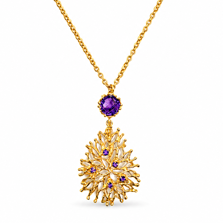 NURAI 18K Gold Vermeil Linked Pendant Necklace with Amethyst