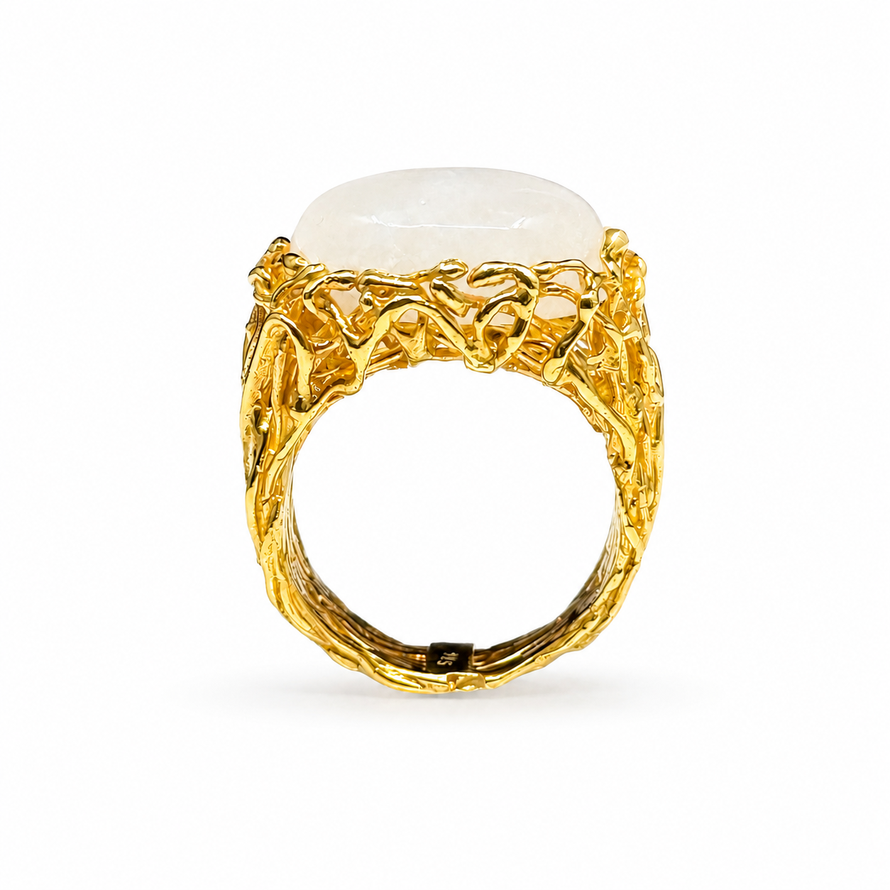NURAI 18K Gold Vermeil Cabochon Ring with Rainbow Moonstone