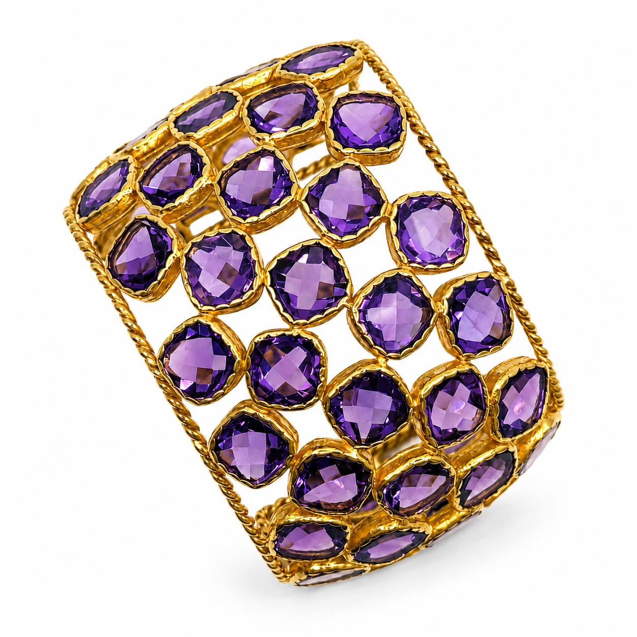 AURORA 18K Gold Vermeil Bezel-Set Statement Cuff Bracelet with Amethyst