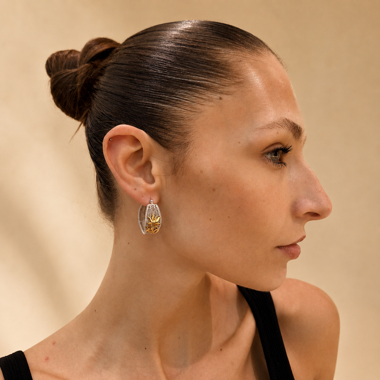 RICAMI Sterling Silver and 18K Gold Design hoop earring