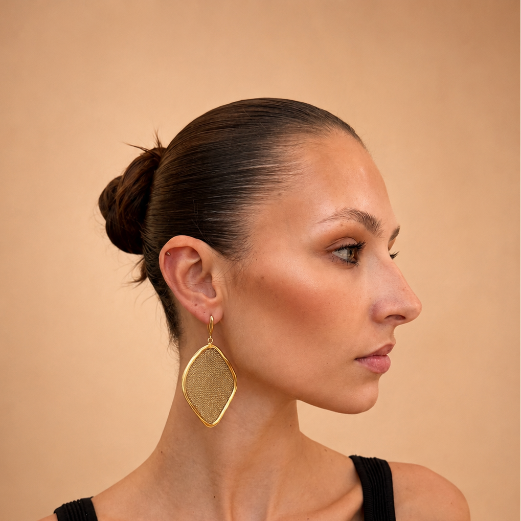 AIMA 18K Gold Vermeil Drop Earring with Gold Mesh