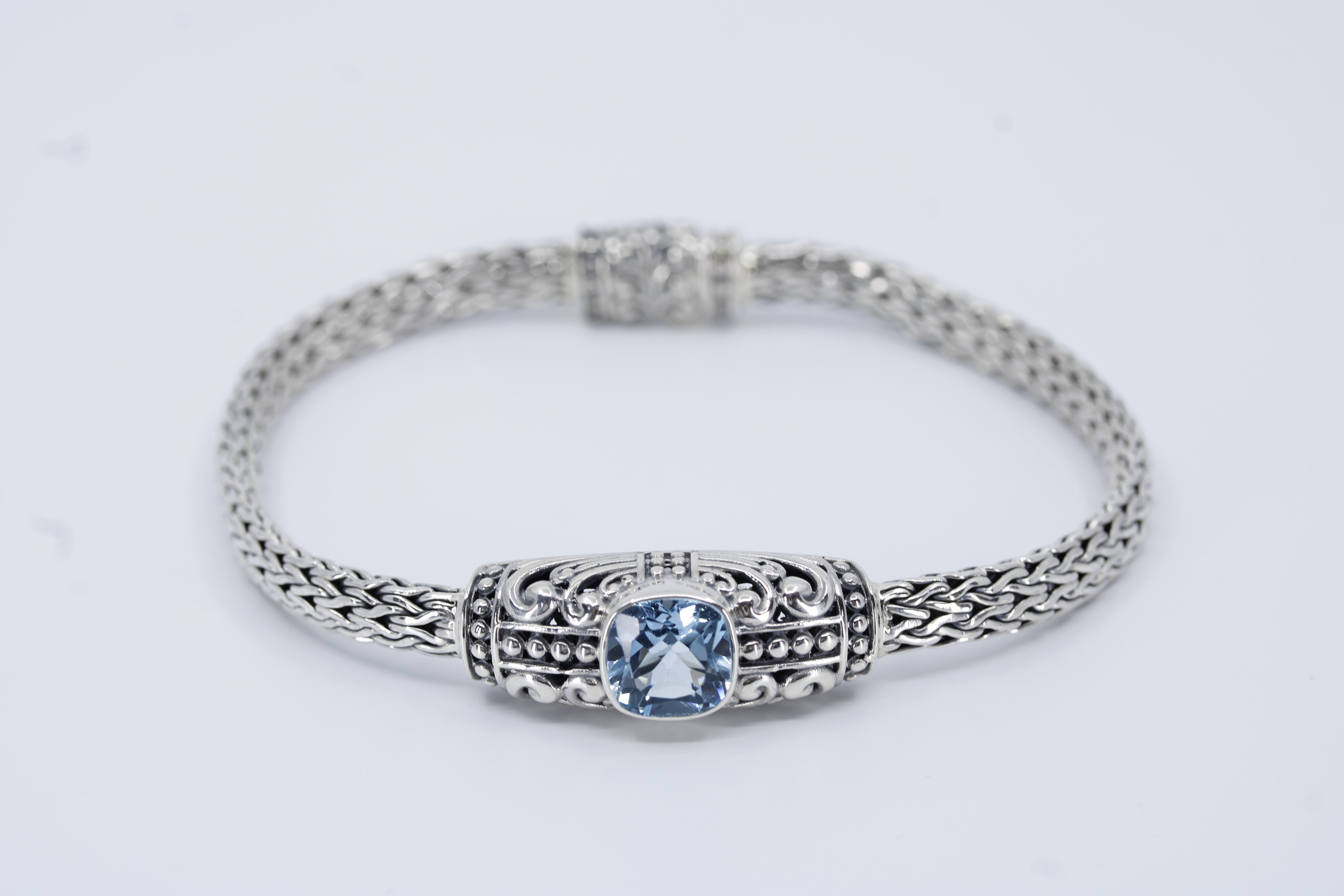 Casa Bali Woven Station Bracelet with Blue Topaz