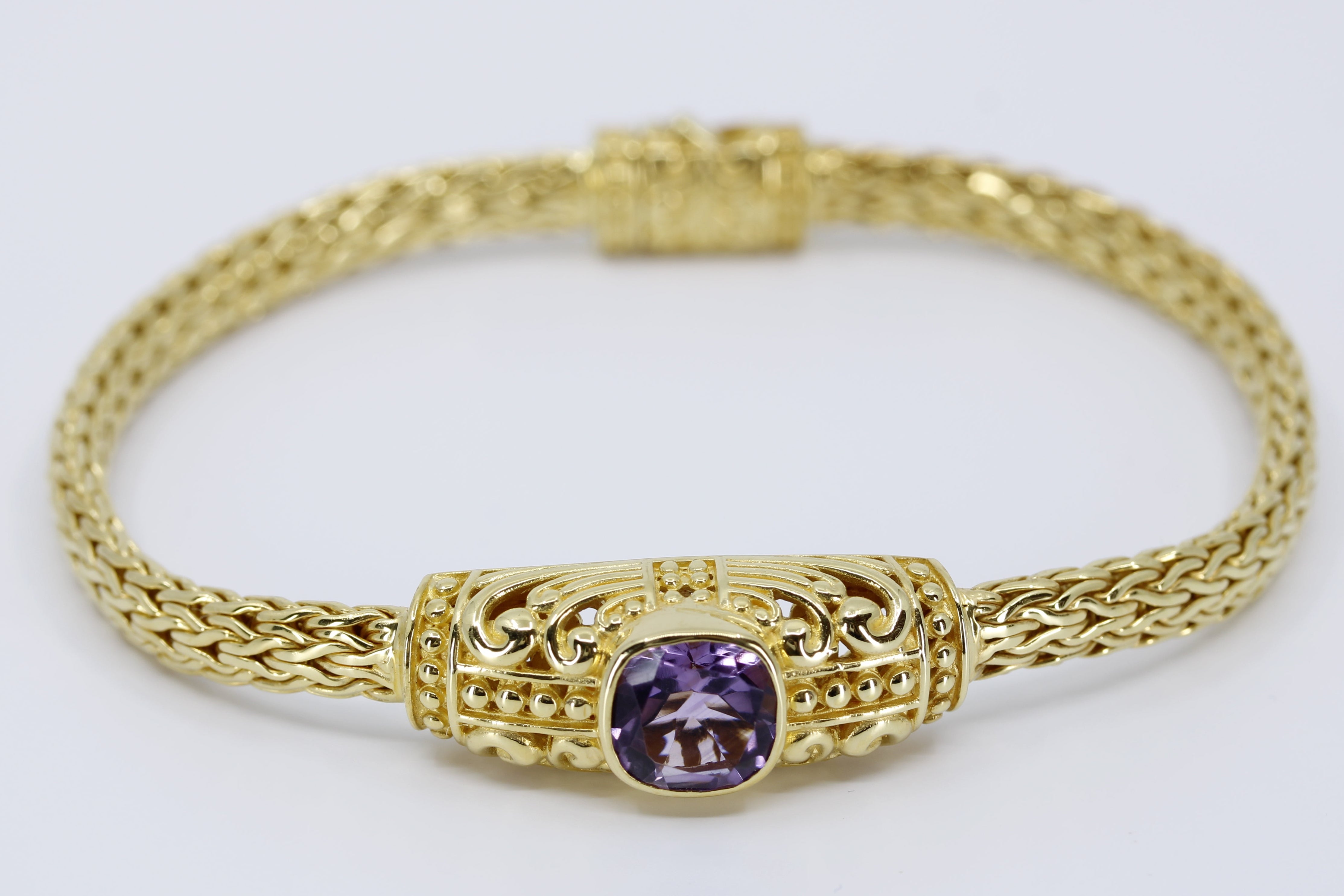 ALBA  18K Gold Vermeil Woven Station Bracelet with Amethyst