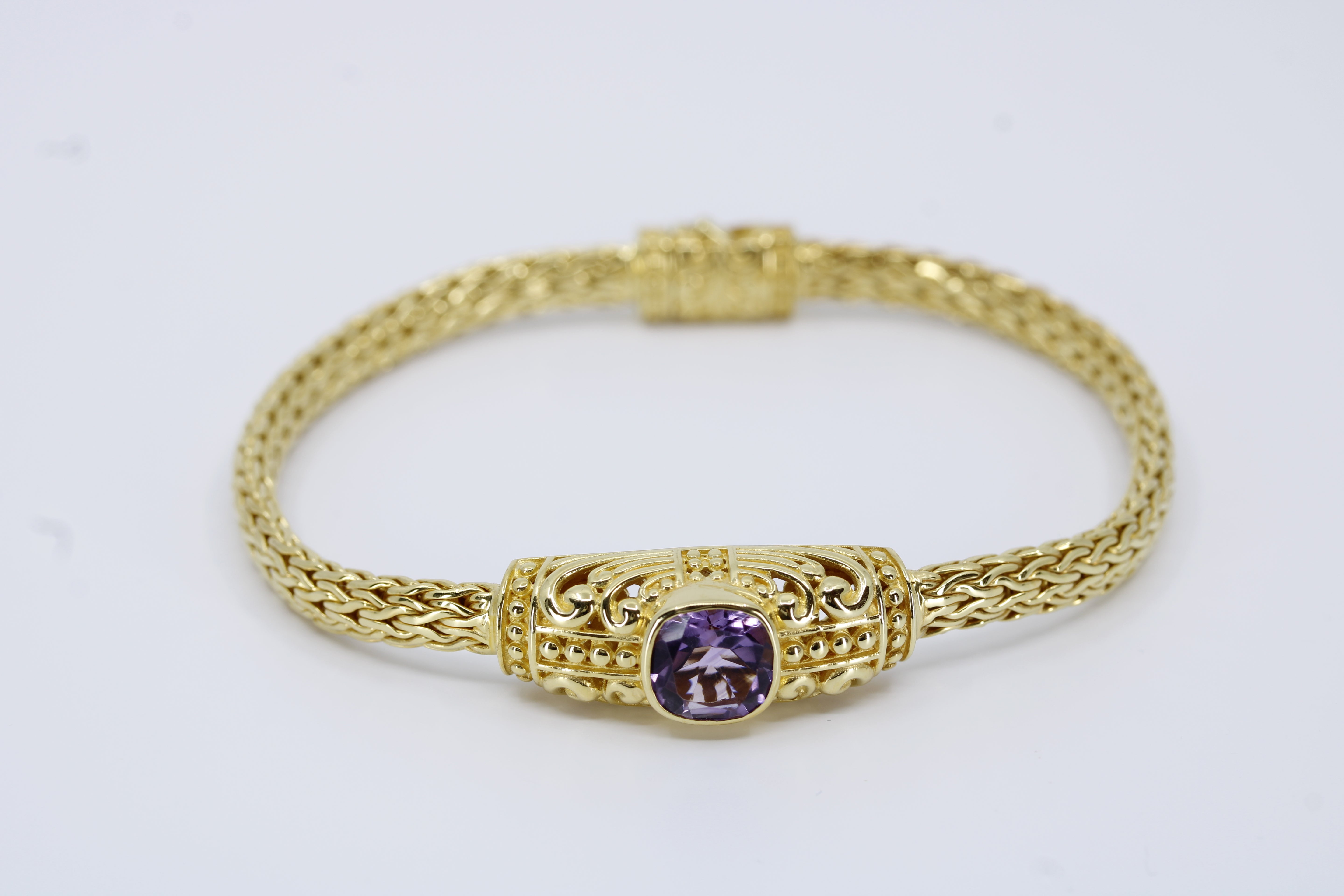 Casa Bali 18K Gold Vermeil Woven Station Bracelet with Amethyst