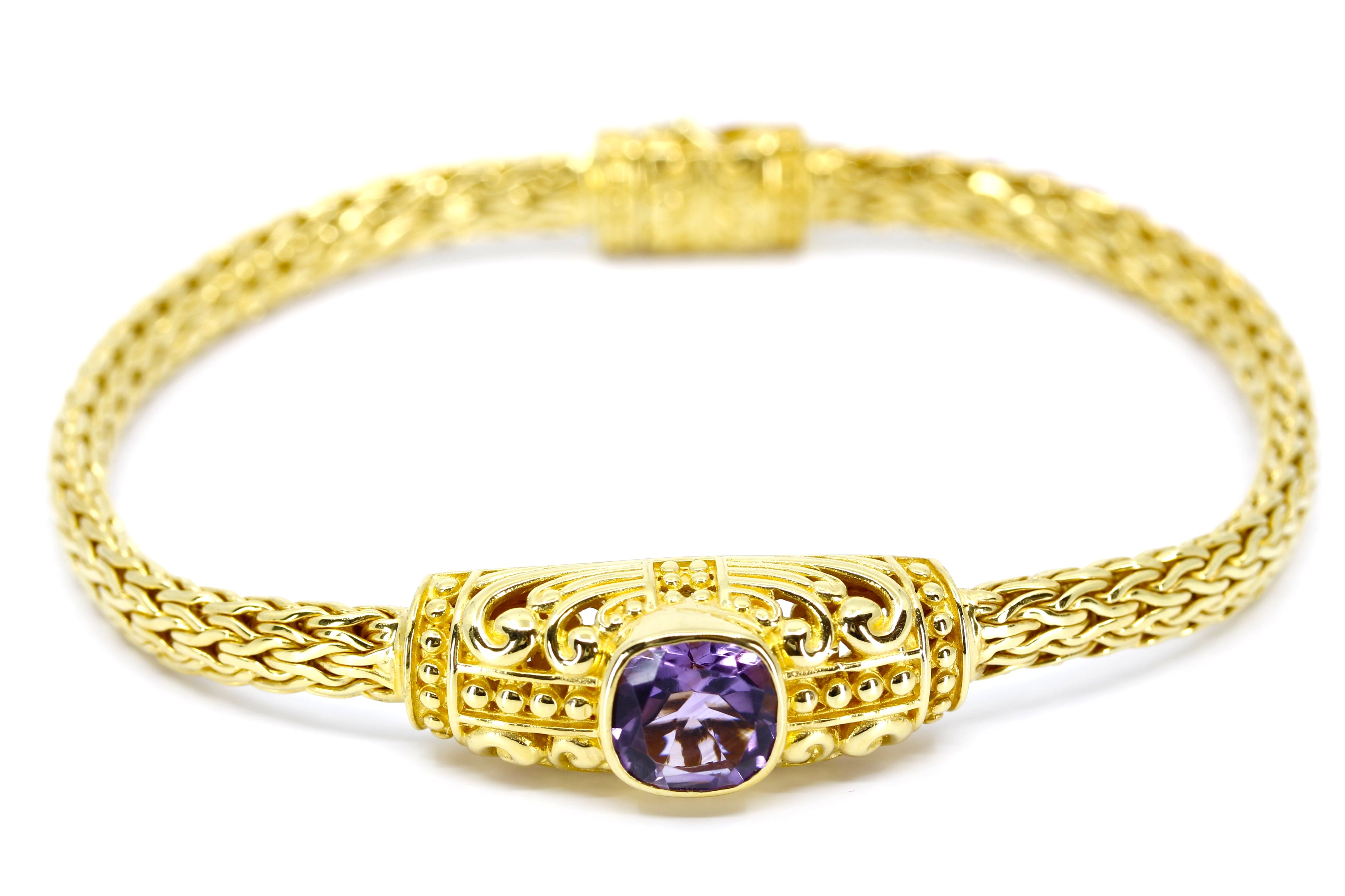 ALBA  18K Gold Vermeil Woven Station Bracelet with Amethyst