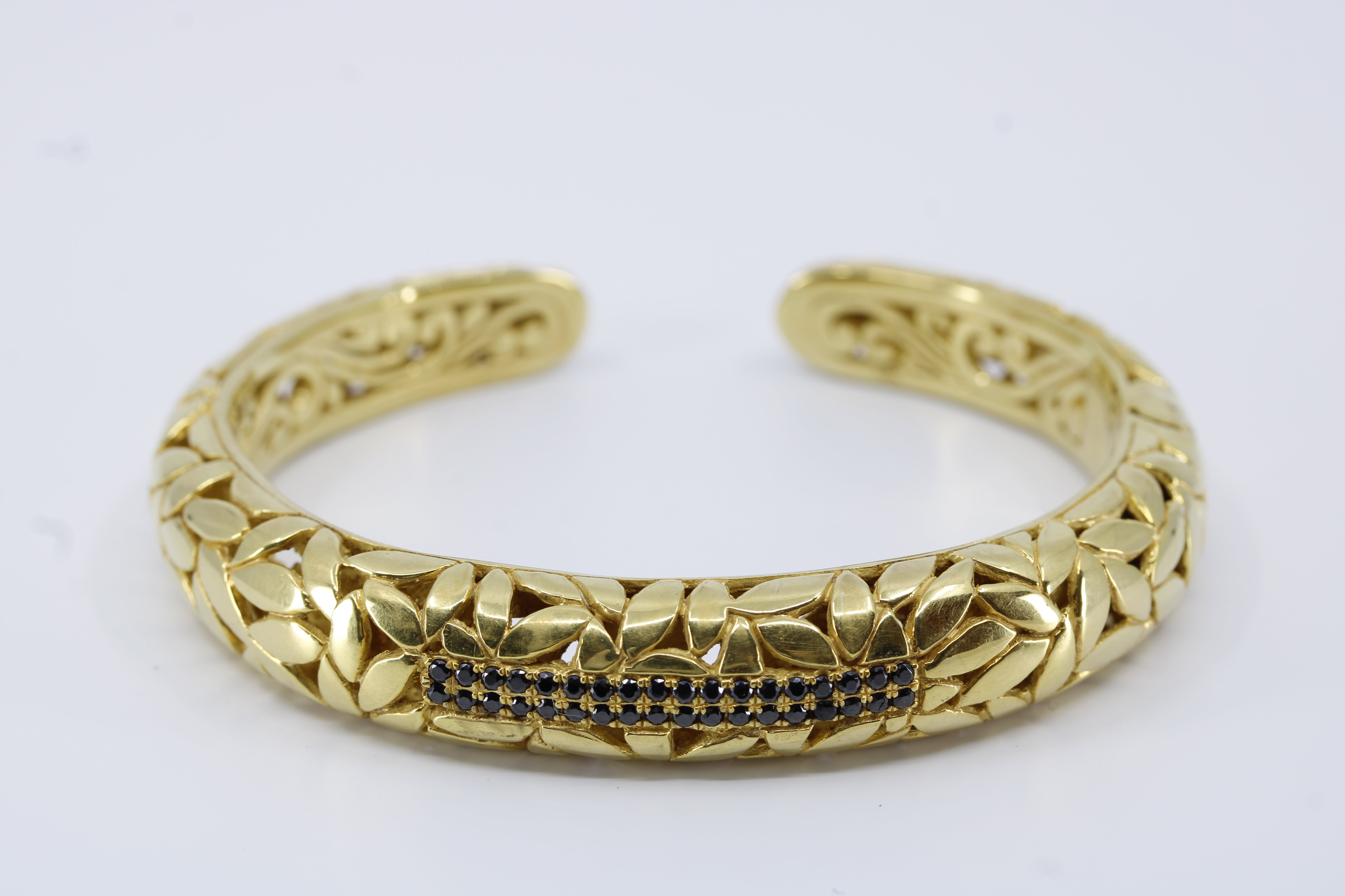 Casa Bali 18K Gold Vermeil Carved Cuff Bracelet with Black Spinel