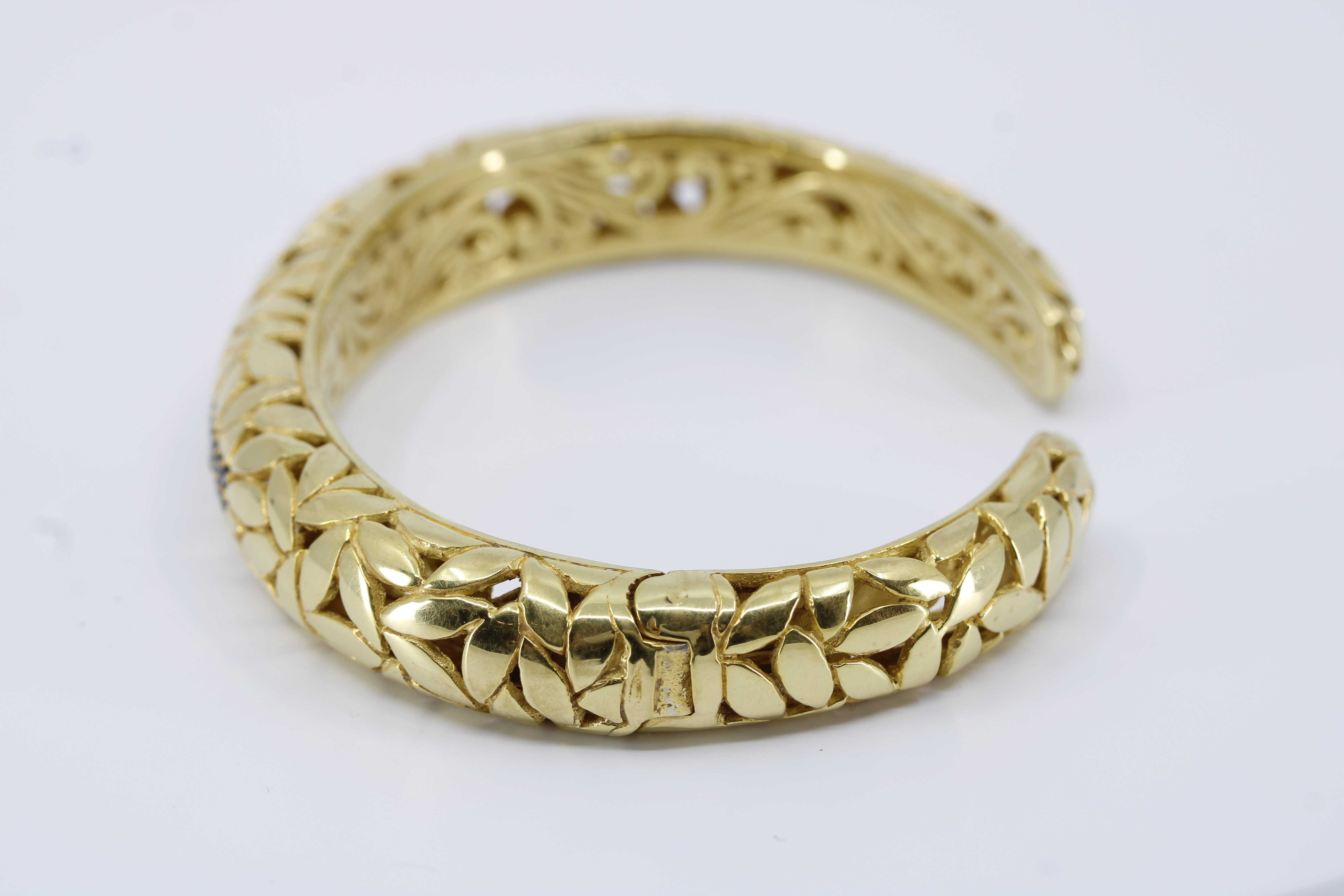 Casa Bali 18K Gold Vermeil Carved Cuff Bracelet with Black Spinel