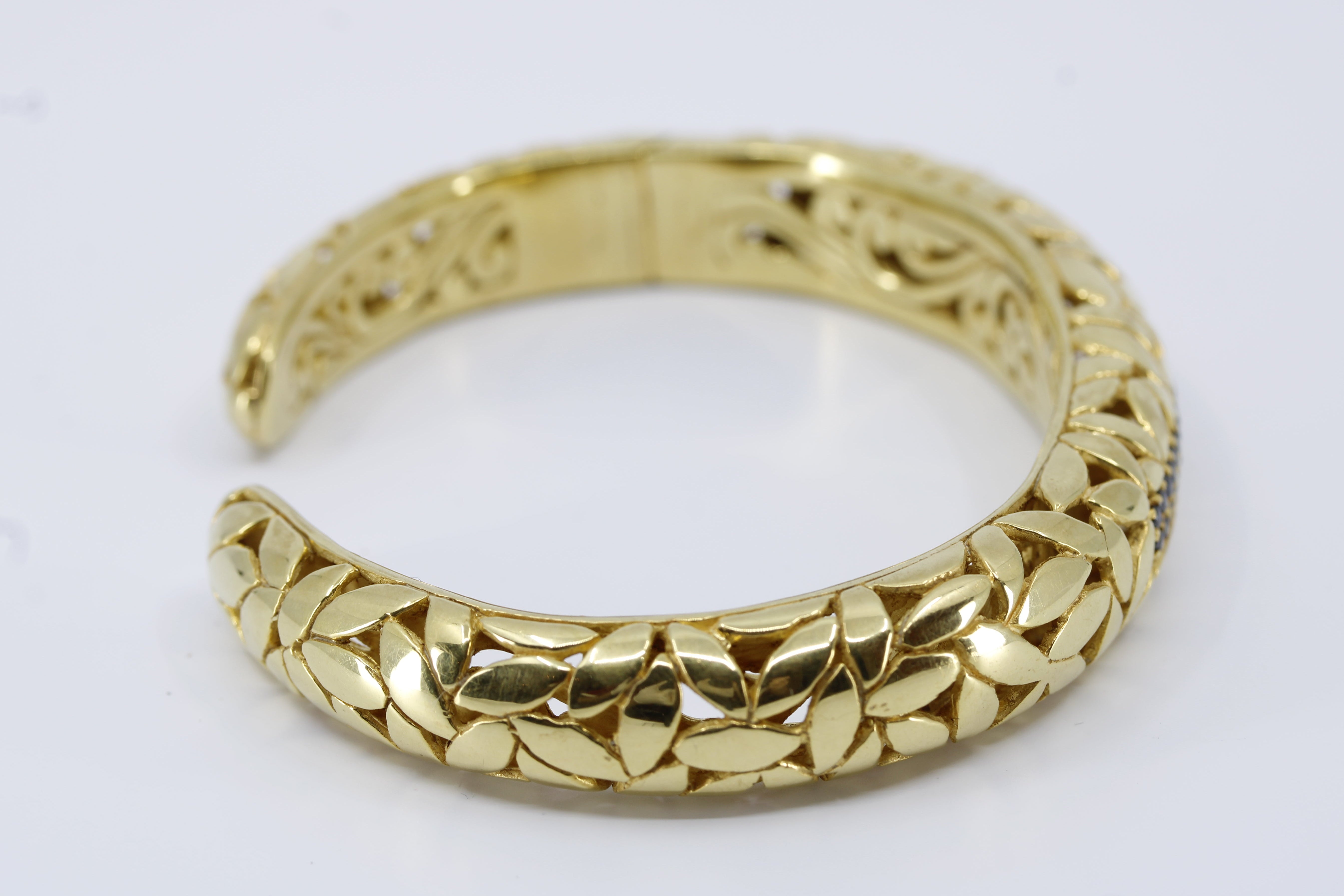RAVENNA 18K Gold Vermeil Carved Cuff Bracelet with Black Spinel