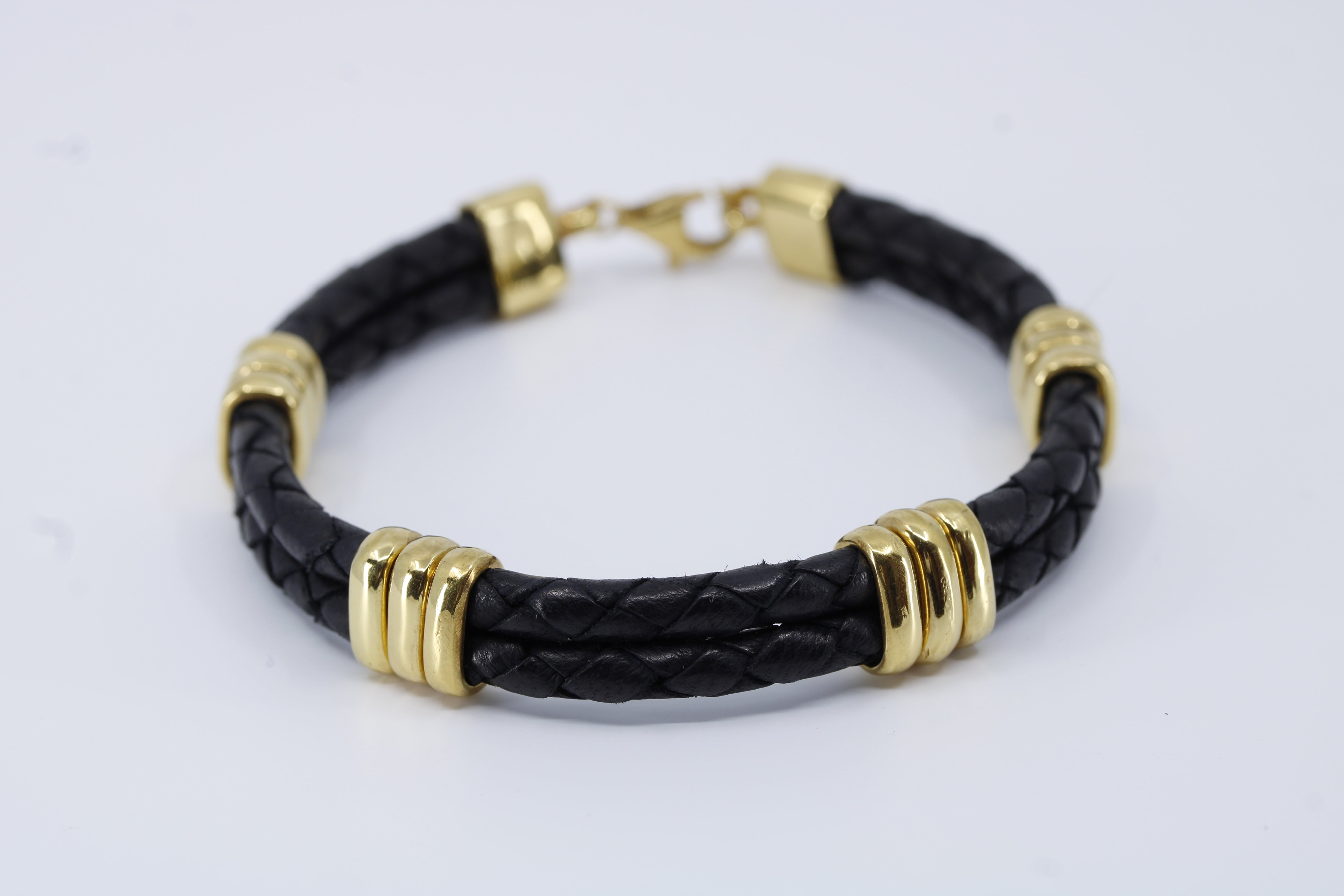 Braided Leather Bracelet with 18K Gold Vermeil Tri Accent