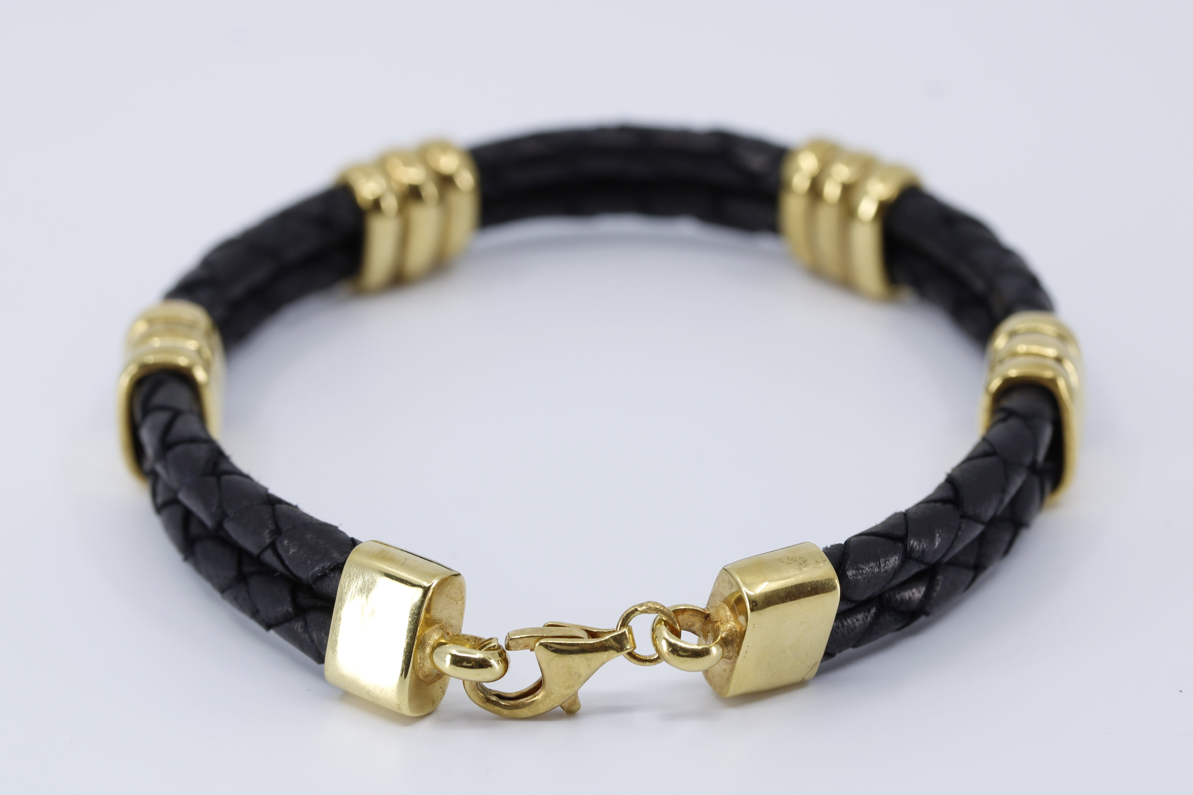 NOVA Braided Leather Bracelet with 18K Gold Vermeil Tri Accent