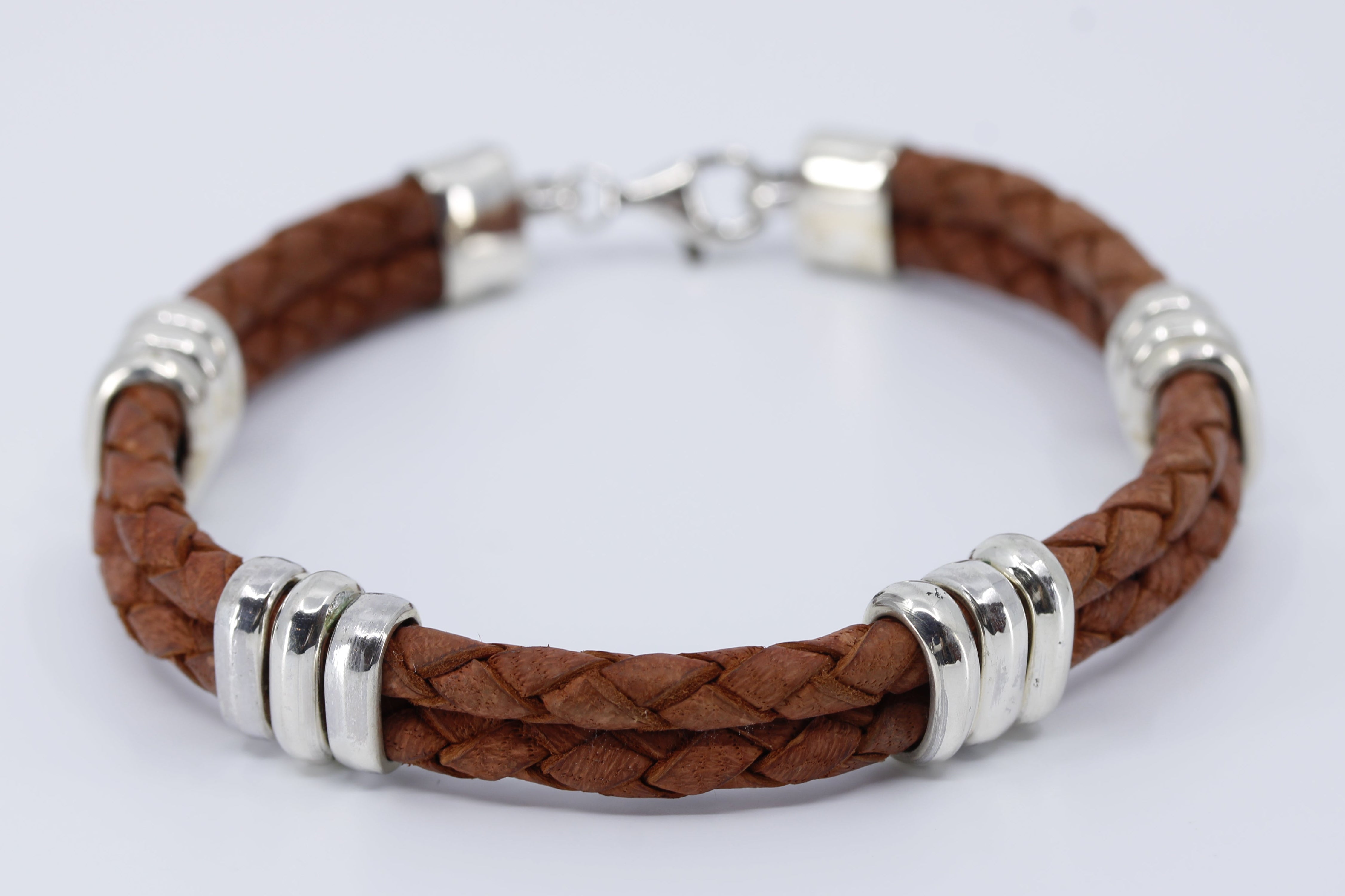 NOVA Braided Leather Bracelet with Tri Accent