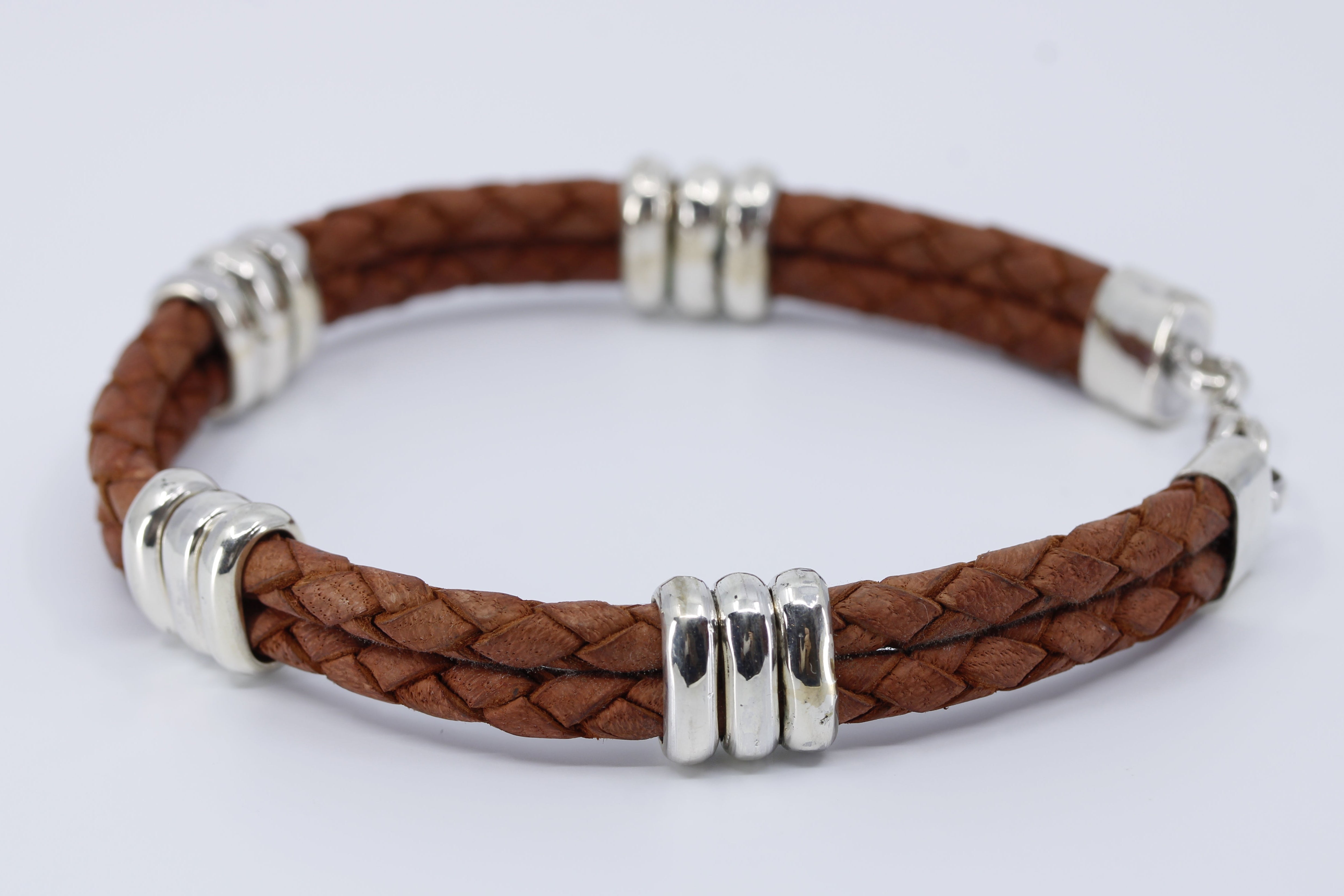 NOVA Braided Leather Bracelet with Tri Accent