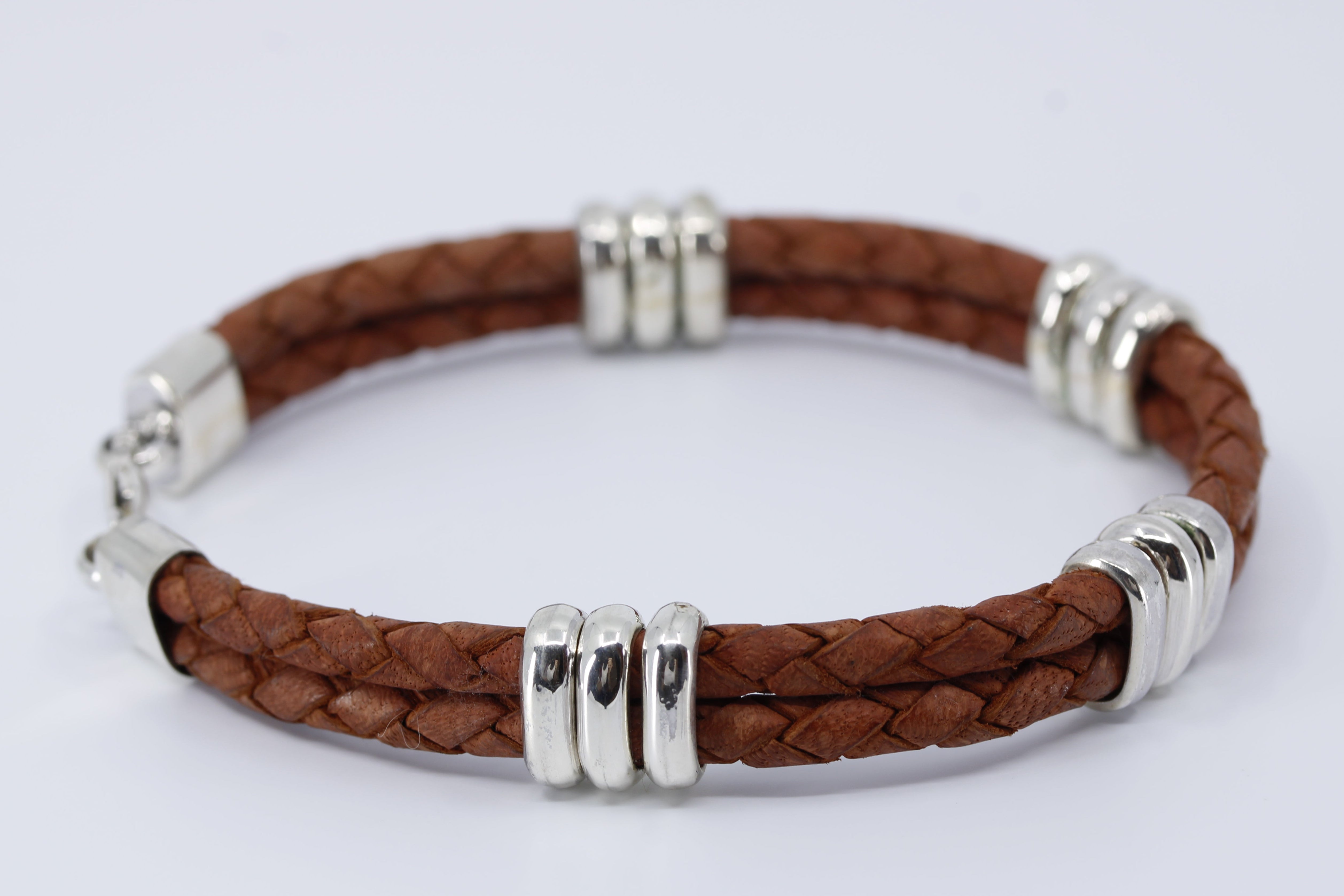 NOVA Braided Leather Bracelet with Tri Accent