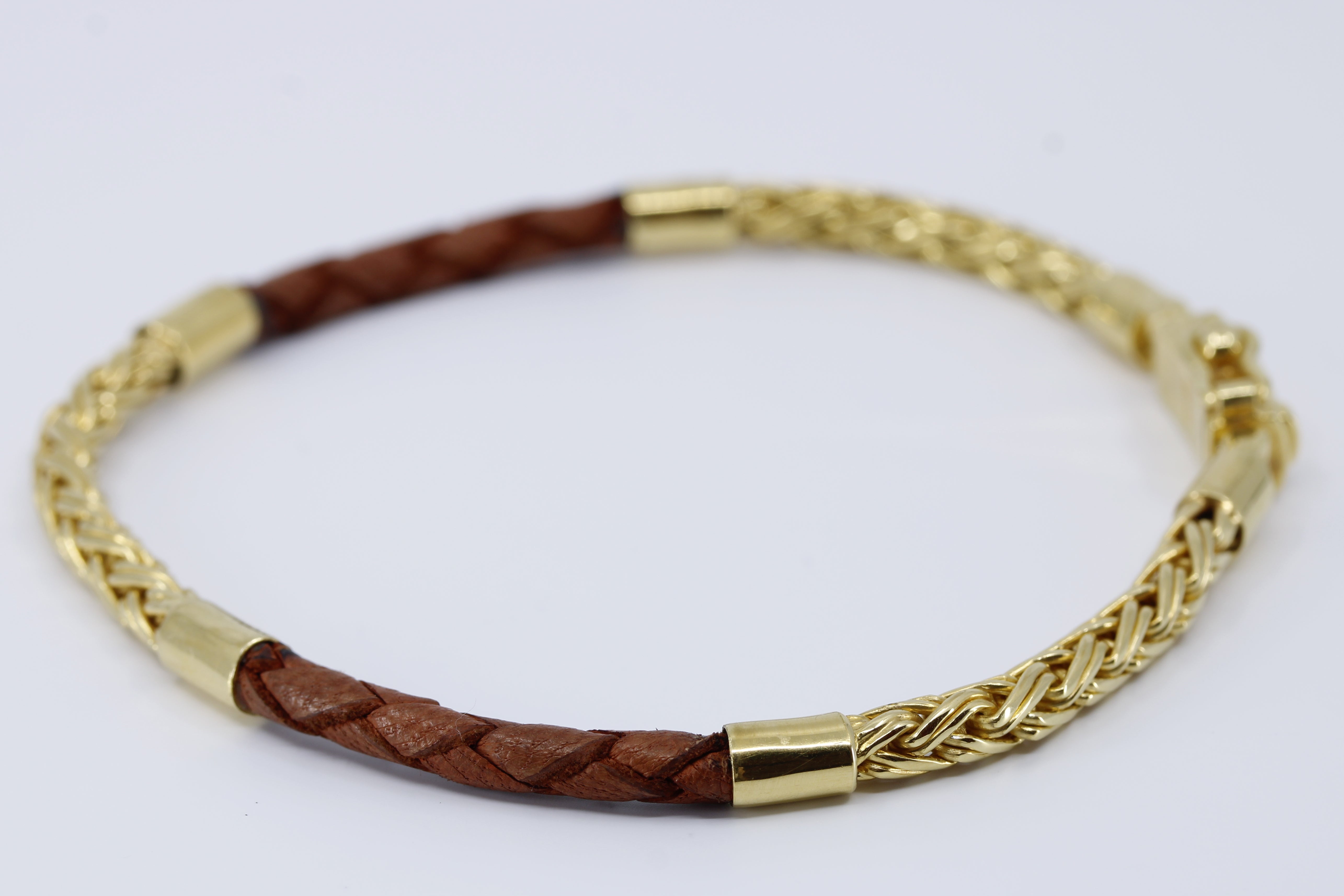 NOVA  18K Gold Vermeil Braided Chain & Leather Bracelet