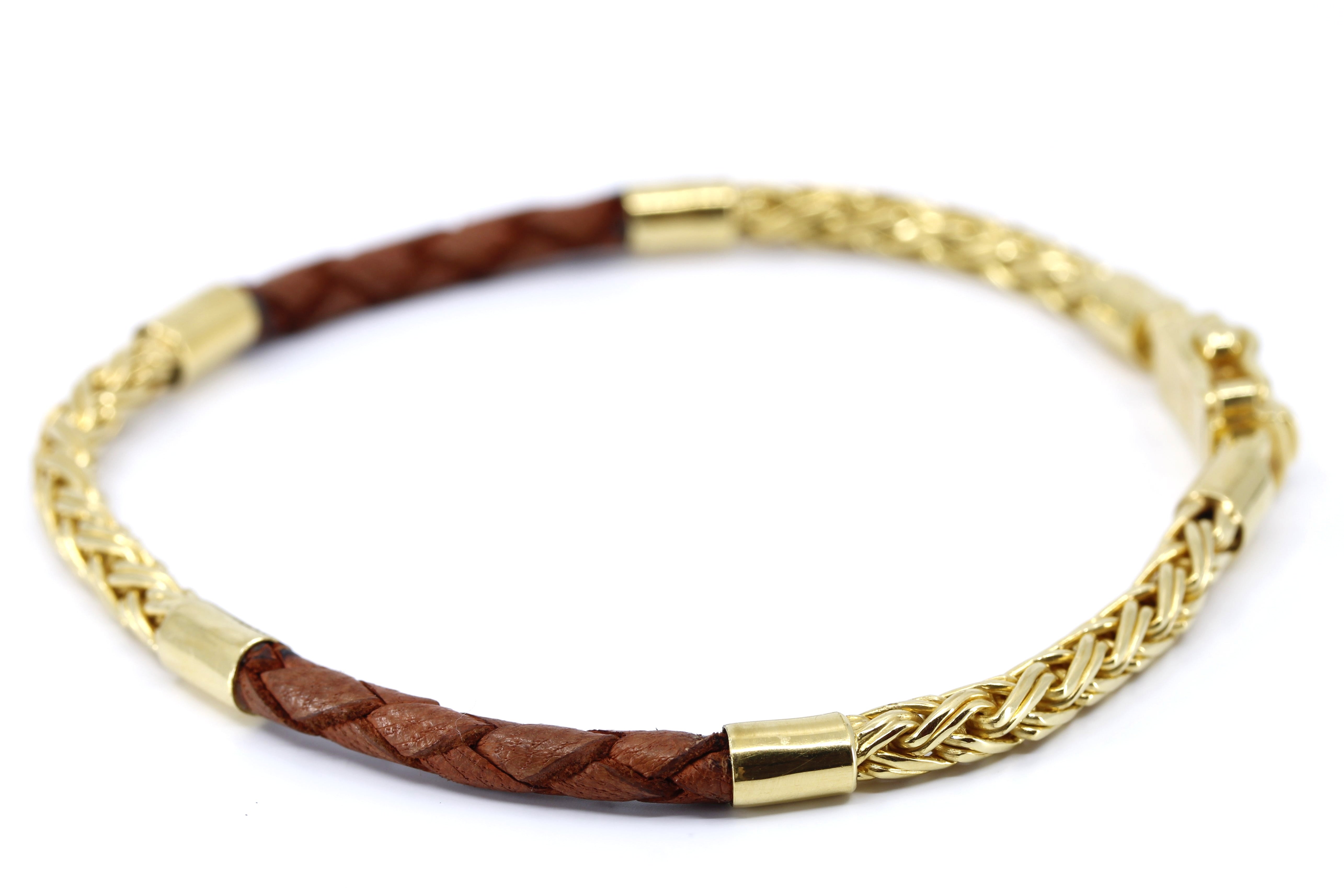 NOVA  18K Gold Vermeil Braided Chain & Leather Bracelet