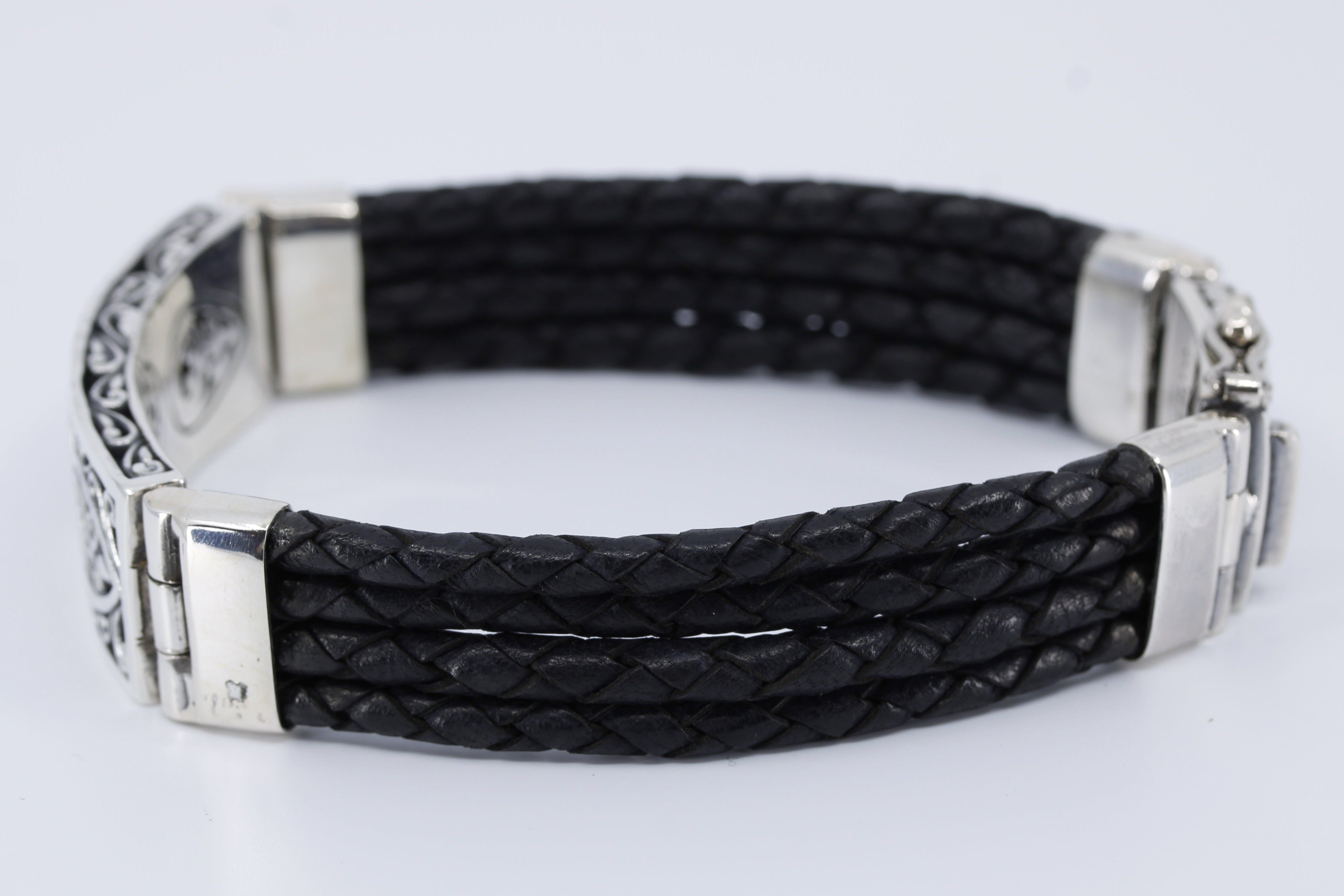 NOVA  Sculpted Bar Black Leather Bracelet