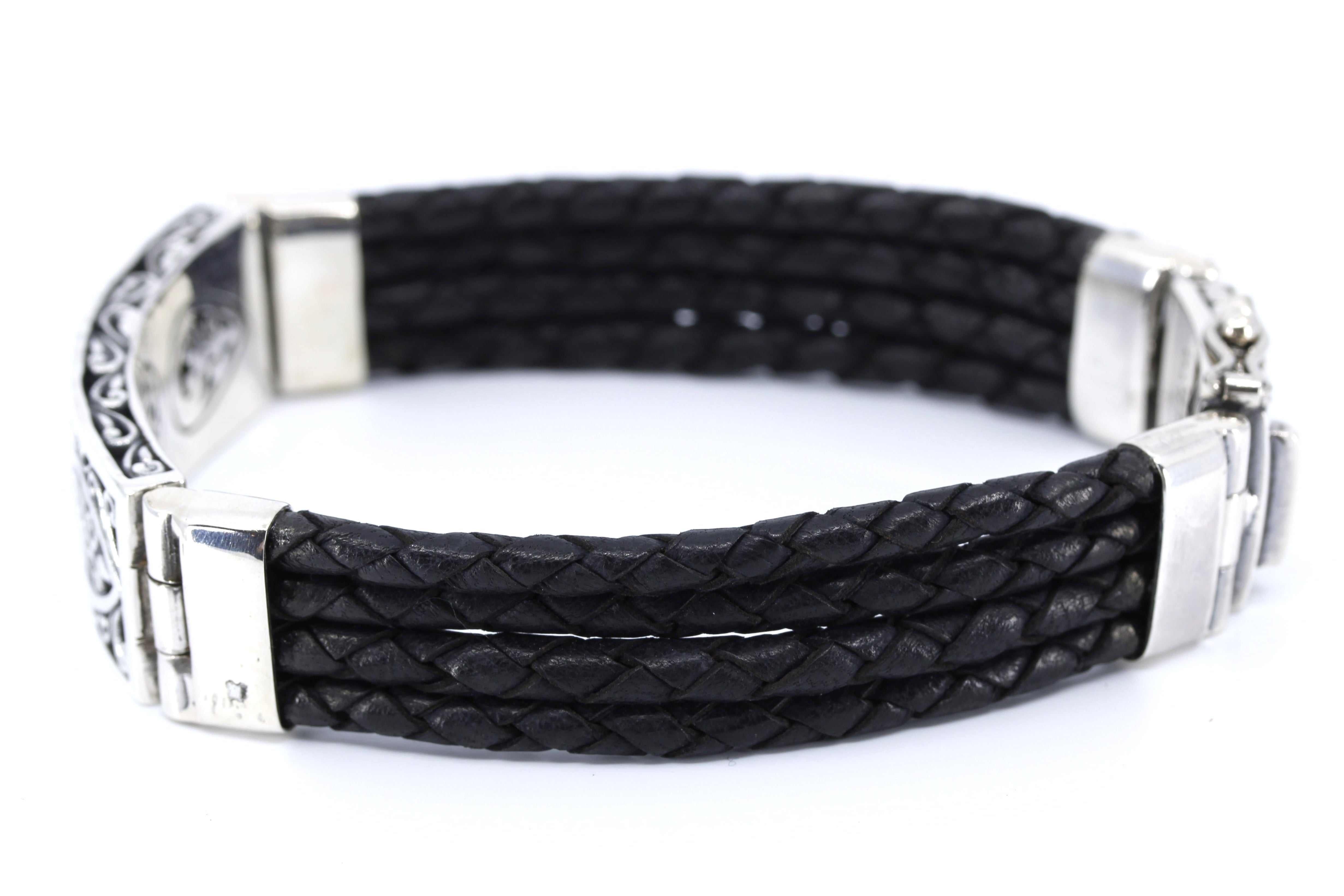 NOVA  Sculpted Bar Black Leather Bracelet