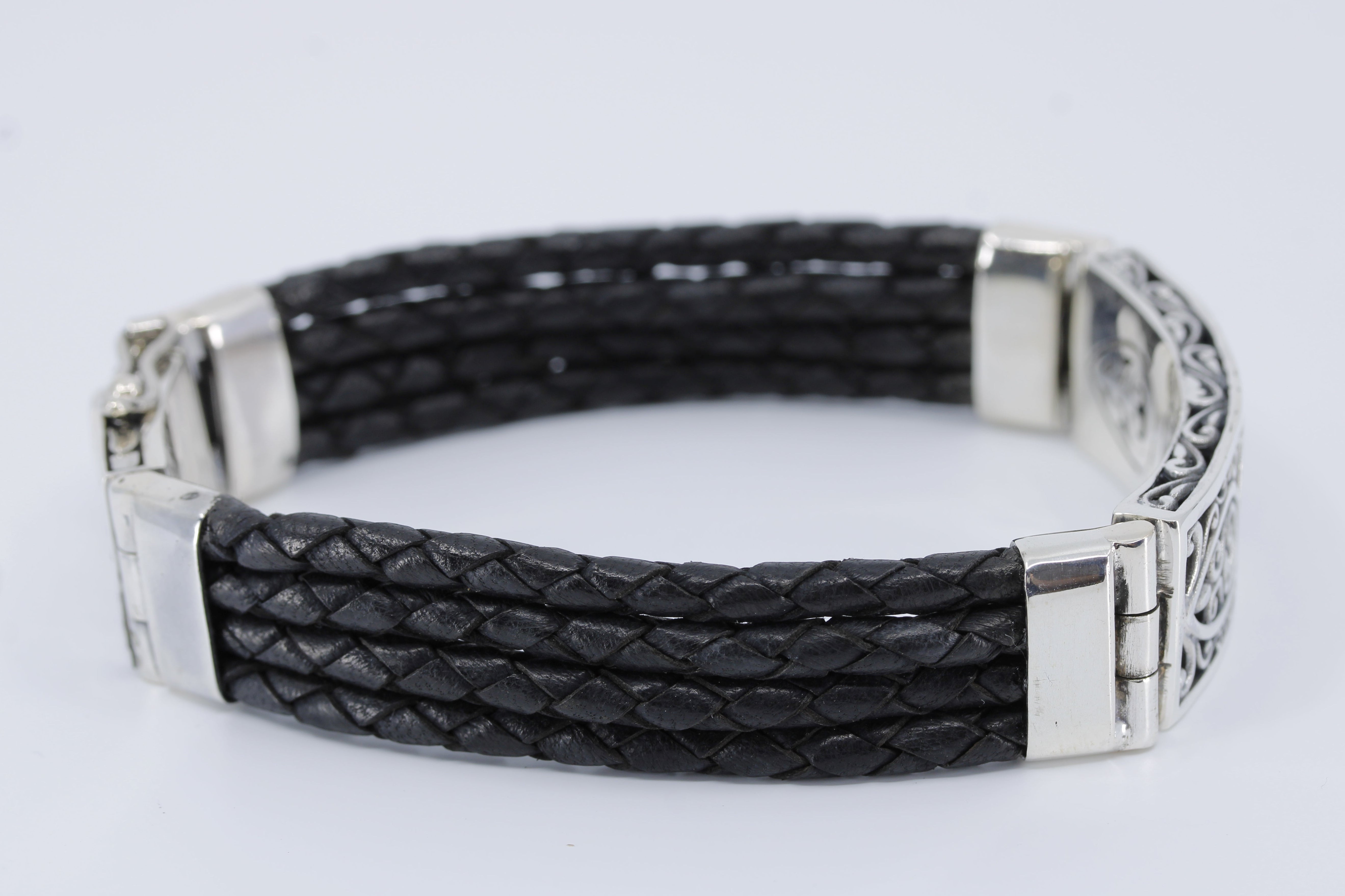 NOVA  Sculpted Bar Black Leather Bracelet