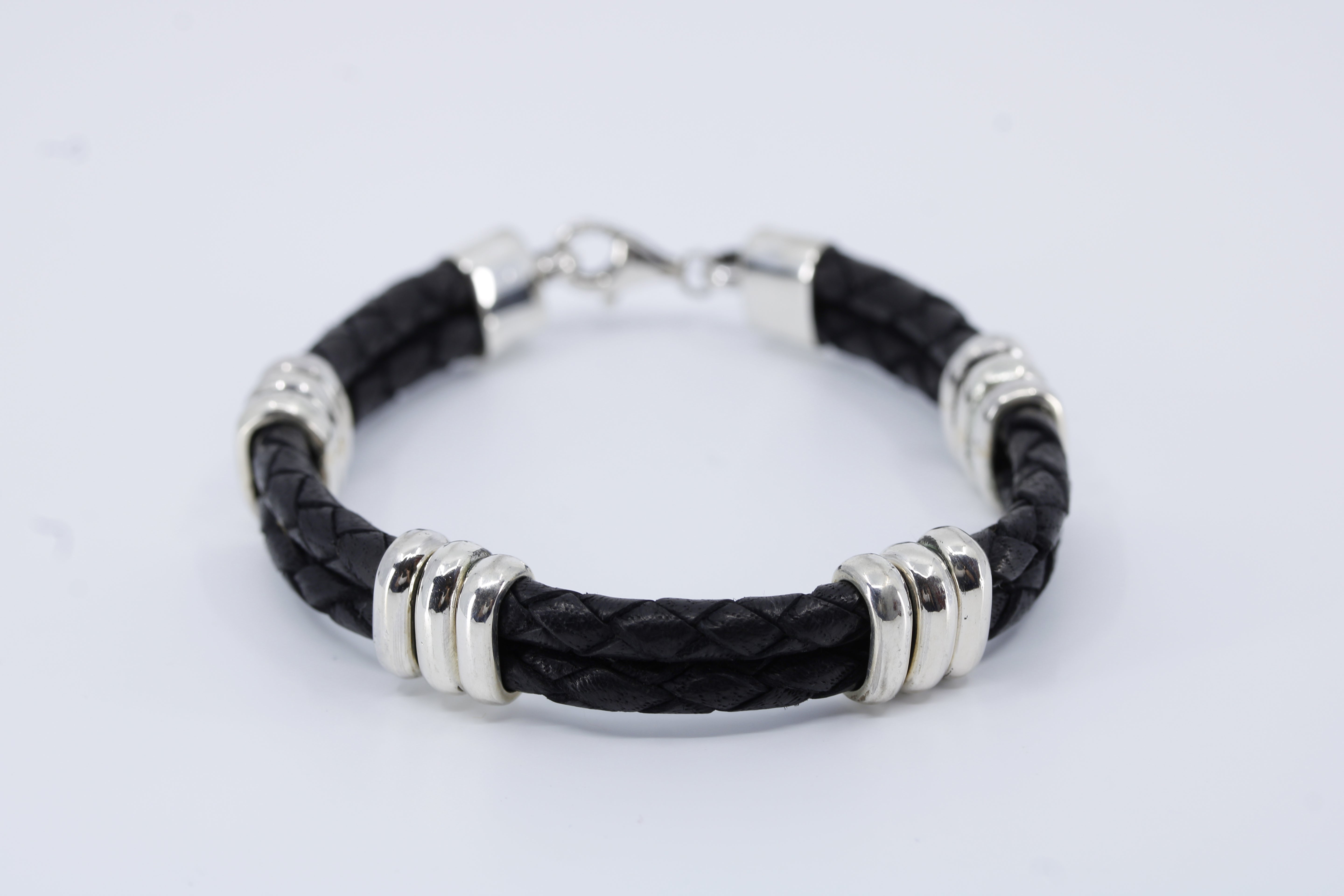Braided Leather Bracelet with Tri Accent