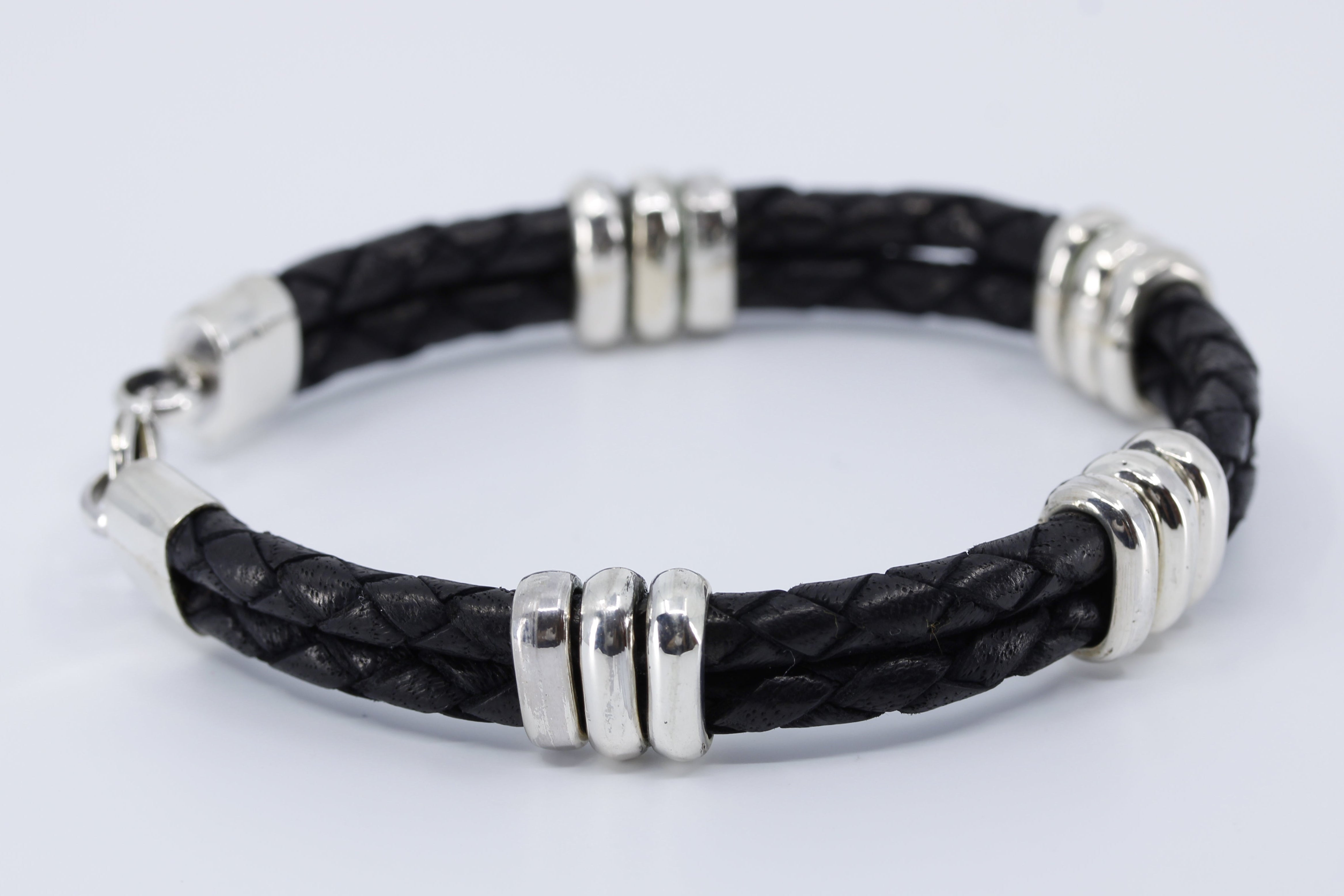 NOVA Braided Leather Bracelet with Tri Accent
