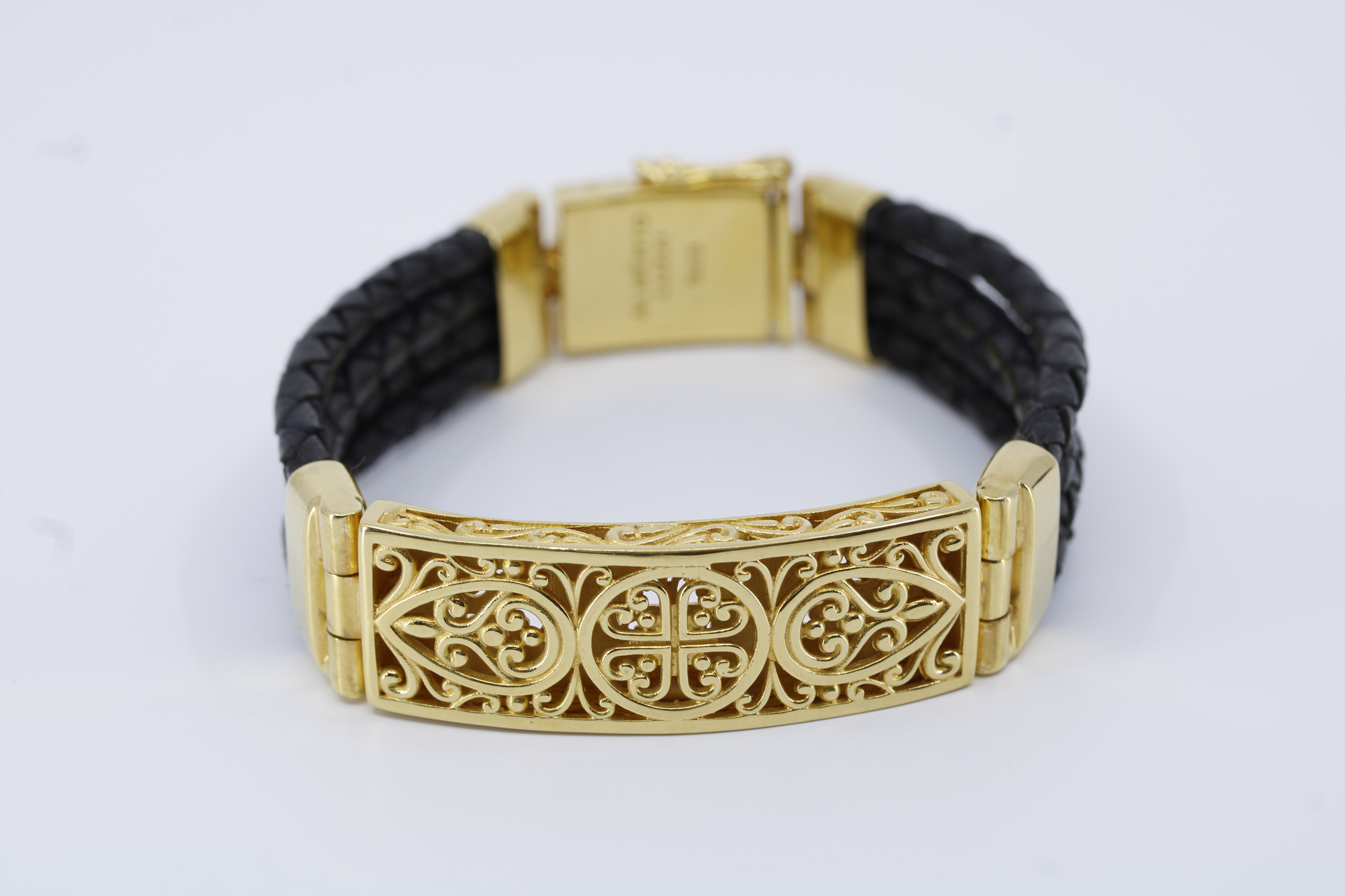 Casa Bali Sculpted Bar Black Leather Bracelet with 18K Gold Vermeil