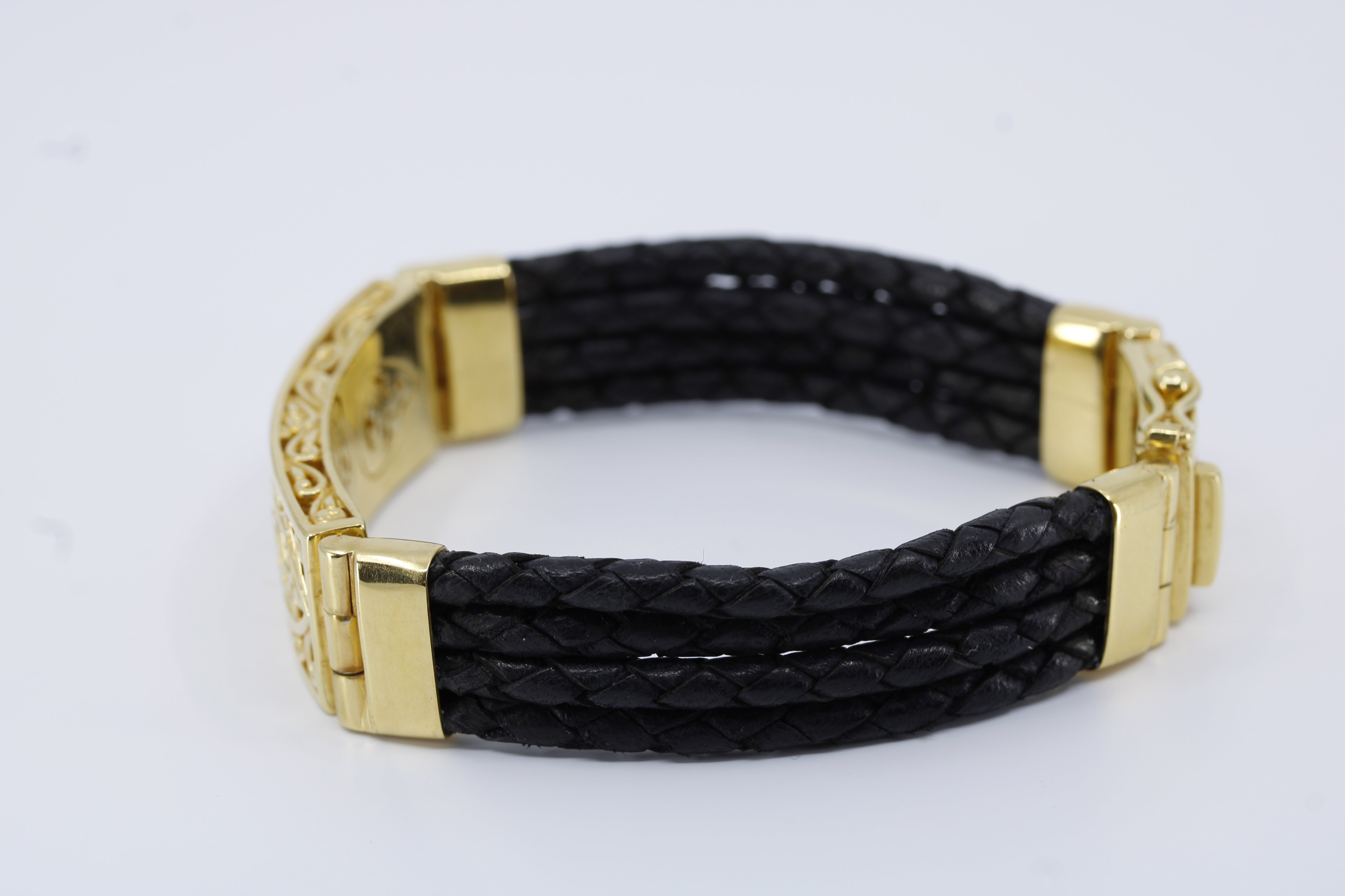 Casa Bali Sculpted Bar Black Leather Bracelet with 18K Gold Vermeil