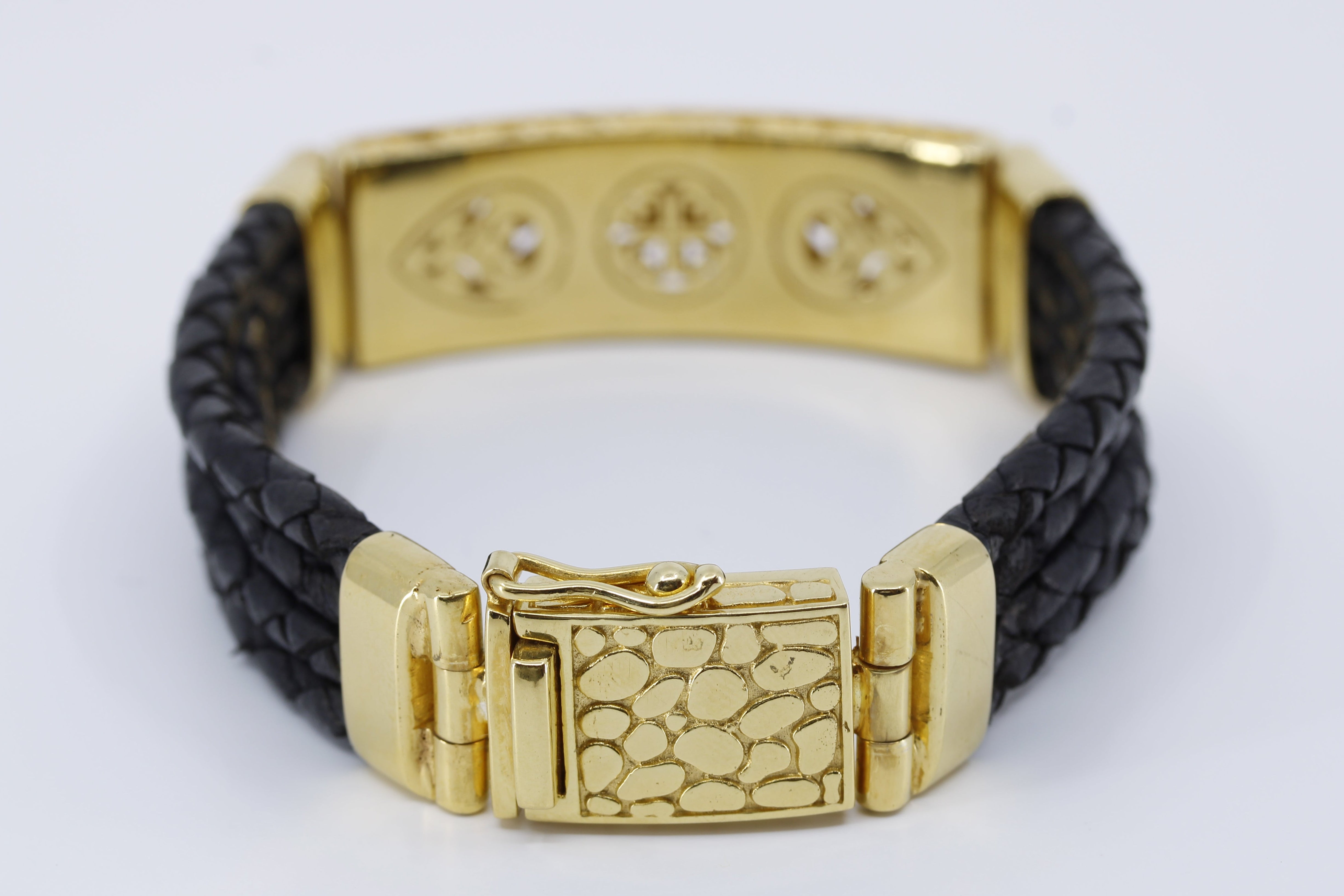 NOVA  Sculpted Bar Black Leather Bracelet with 18K Gold Vermeil