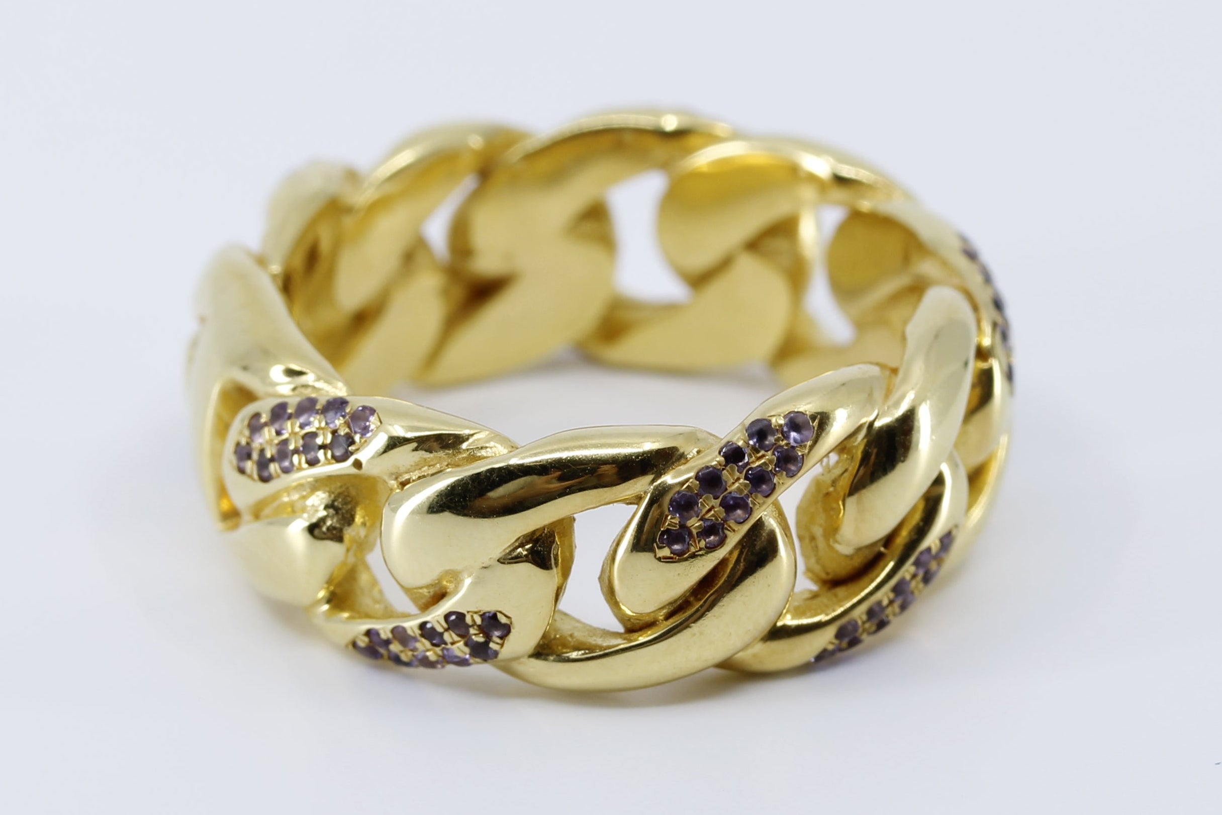 SAAR 18K Gold Vermeil Amethyst Curb Chain Ring