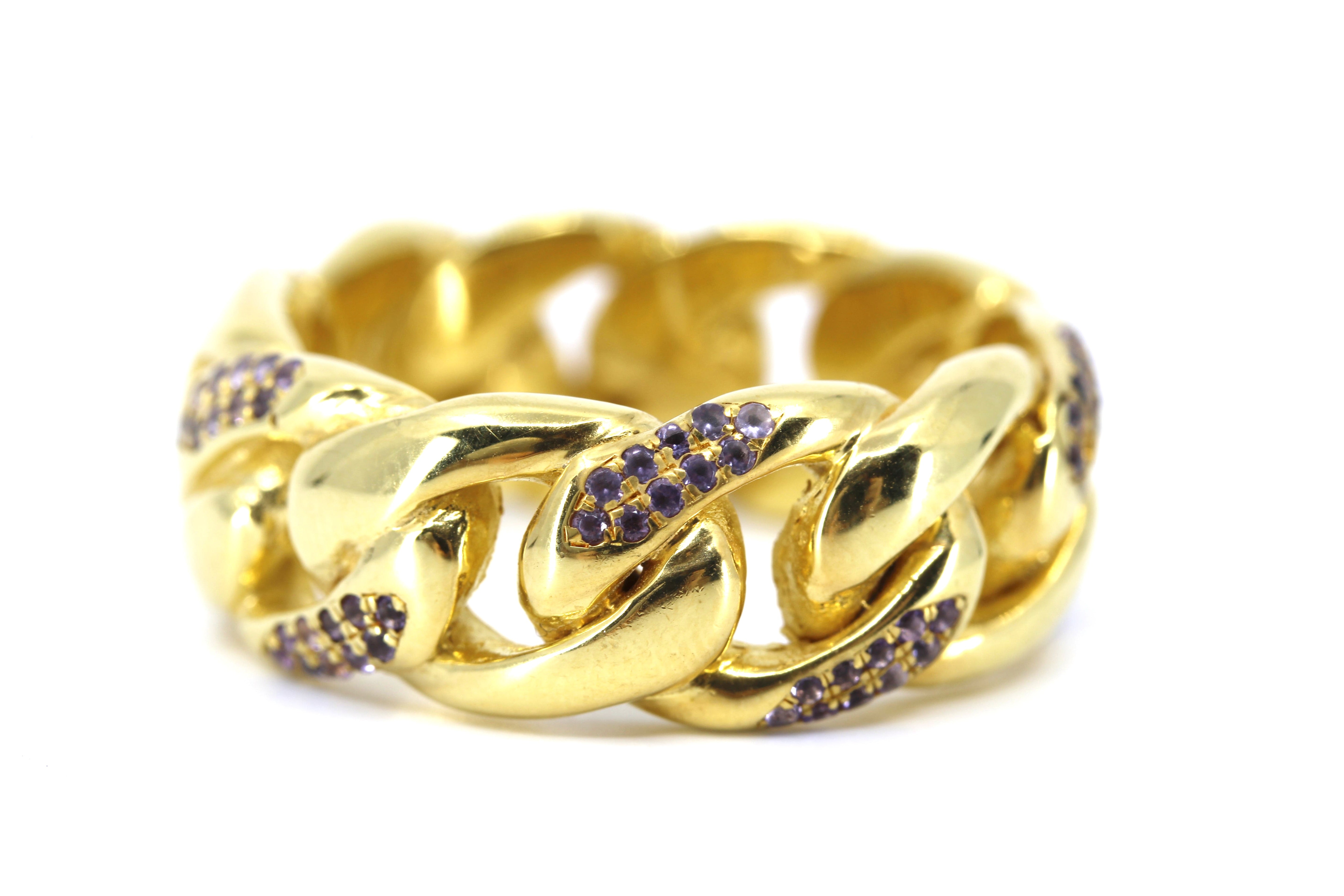 SAAR 18K Gold Vermeil Amethyst Curb Chain Ring