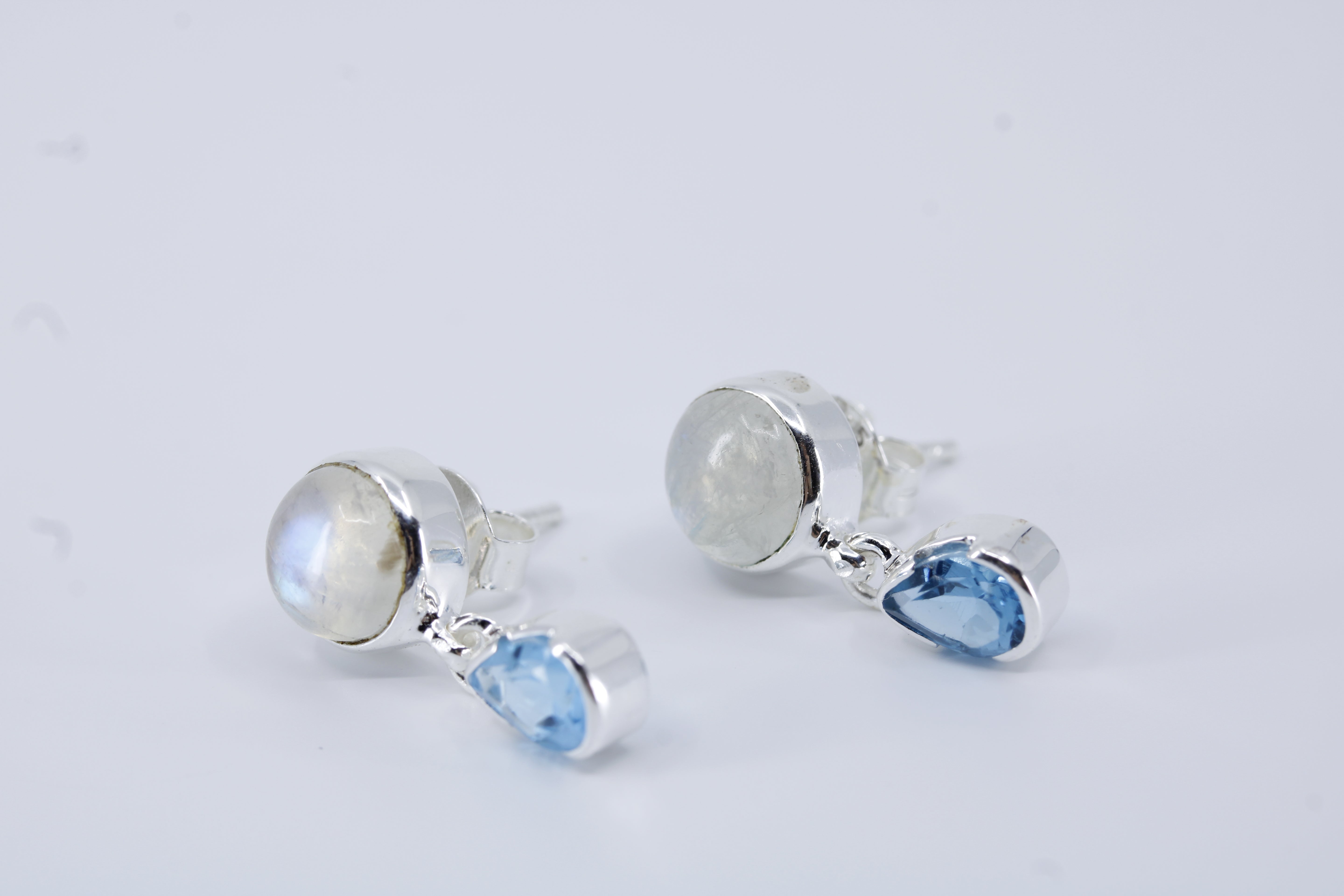 Luce Moonstone Drop Earrings with Blue Topaz