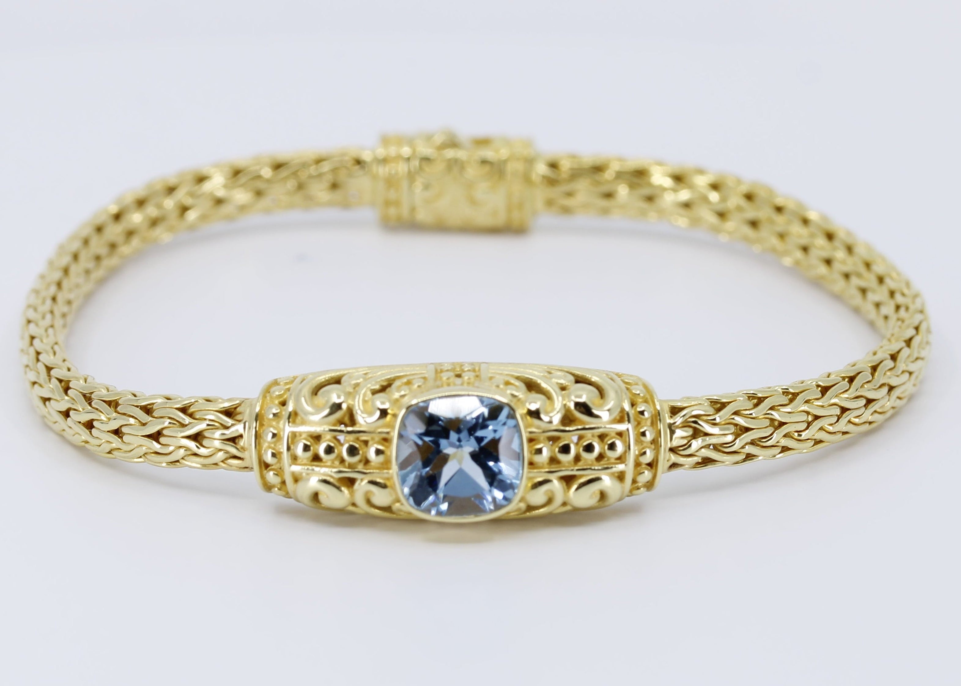 ALBA 18K Gold Vermeil Woven Station Bracelet with Blue Topaz