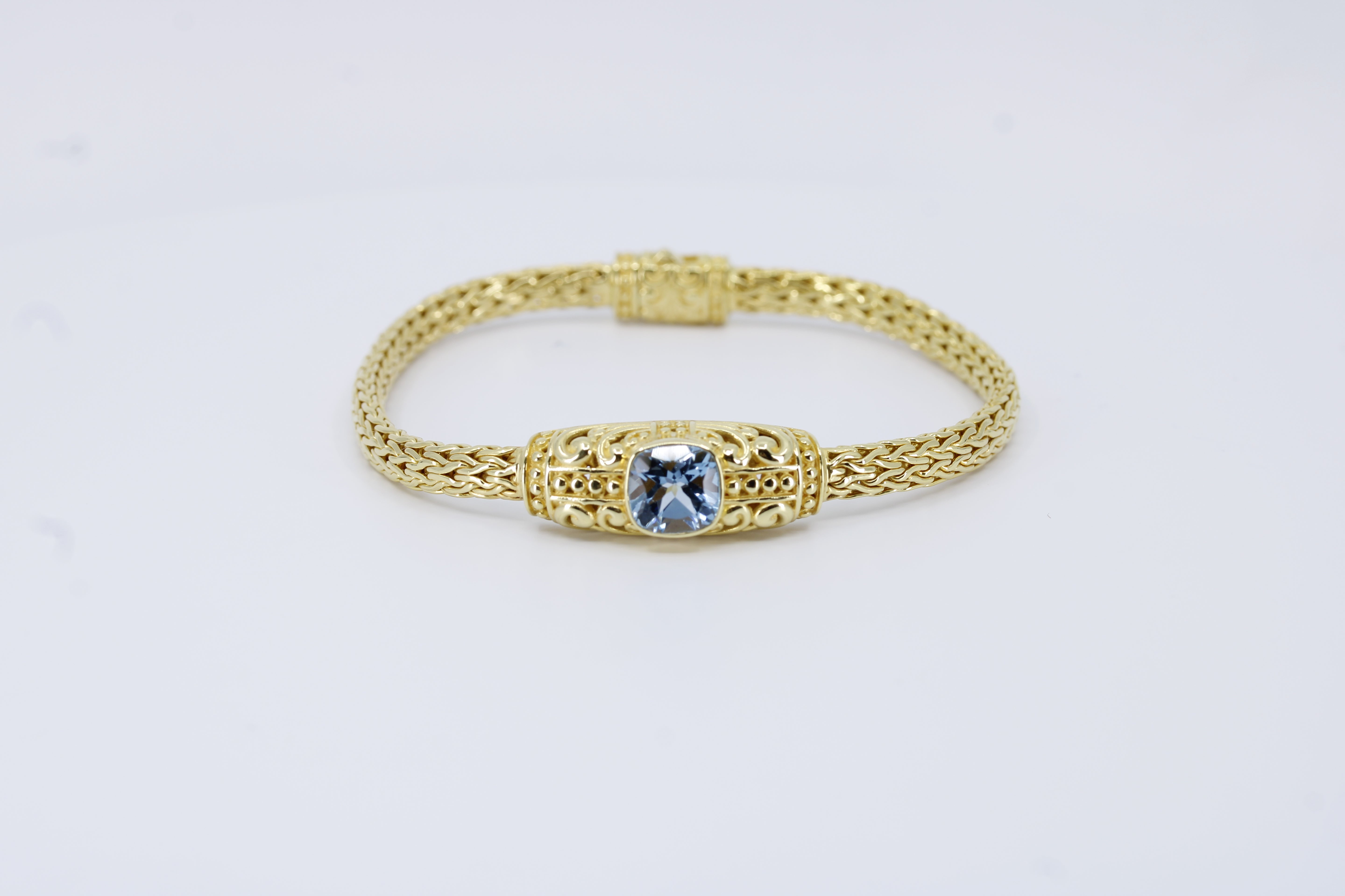Casa Bali 18K Gold Vermeil Woven Station Bracelet with Blue Topaz