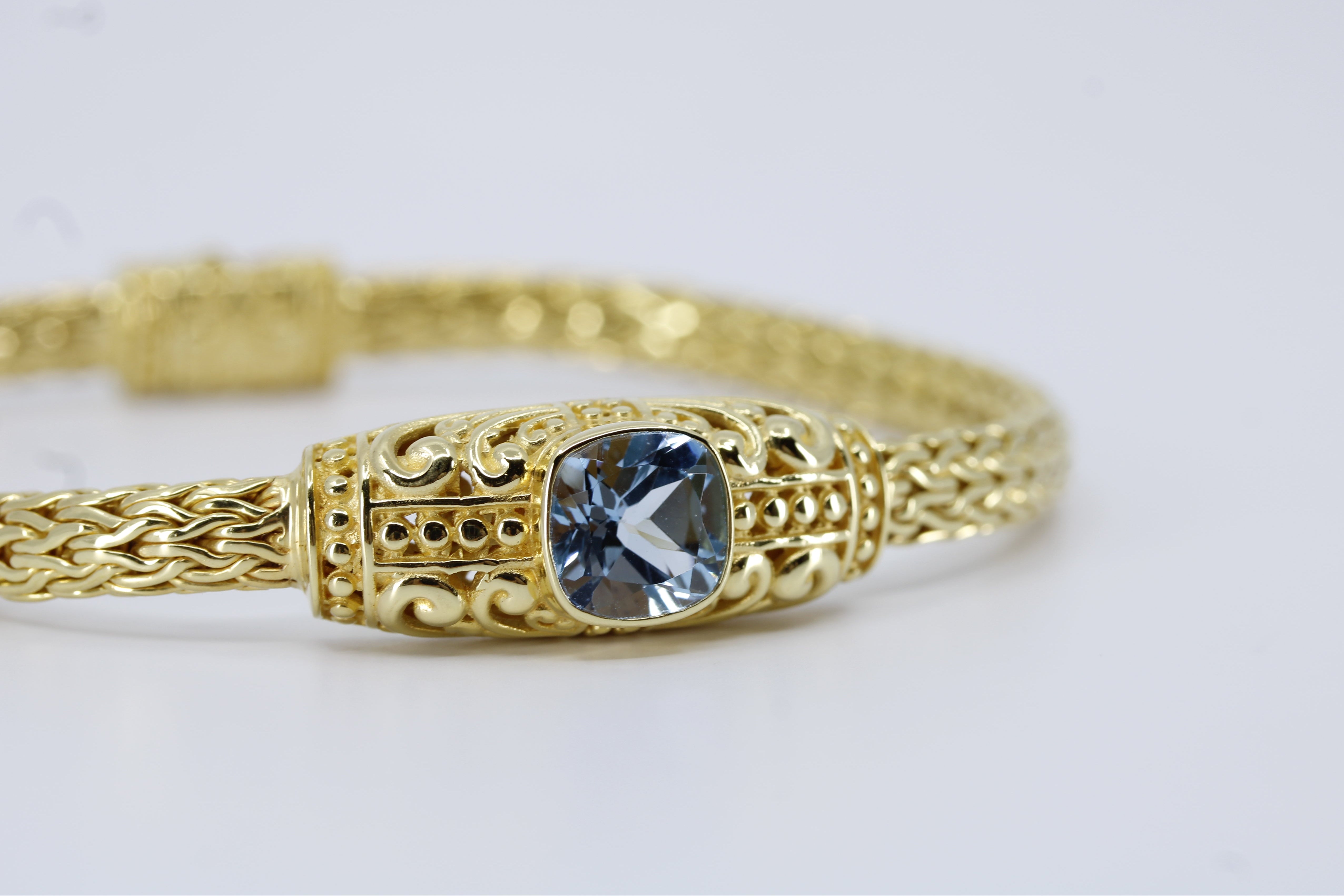 ALBA 18K Gold Vermeil Woven Station Bracelet with Blue Topaz