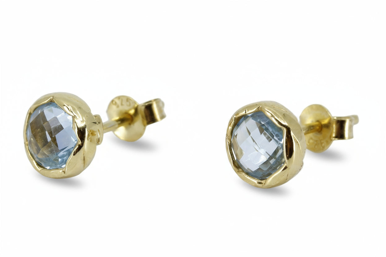 AURORA 18K Gold Vermeil Bold Stud Earrings with Blue Topaz