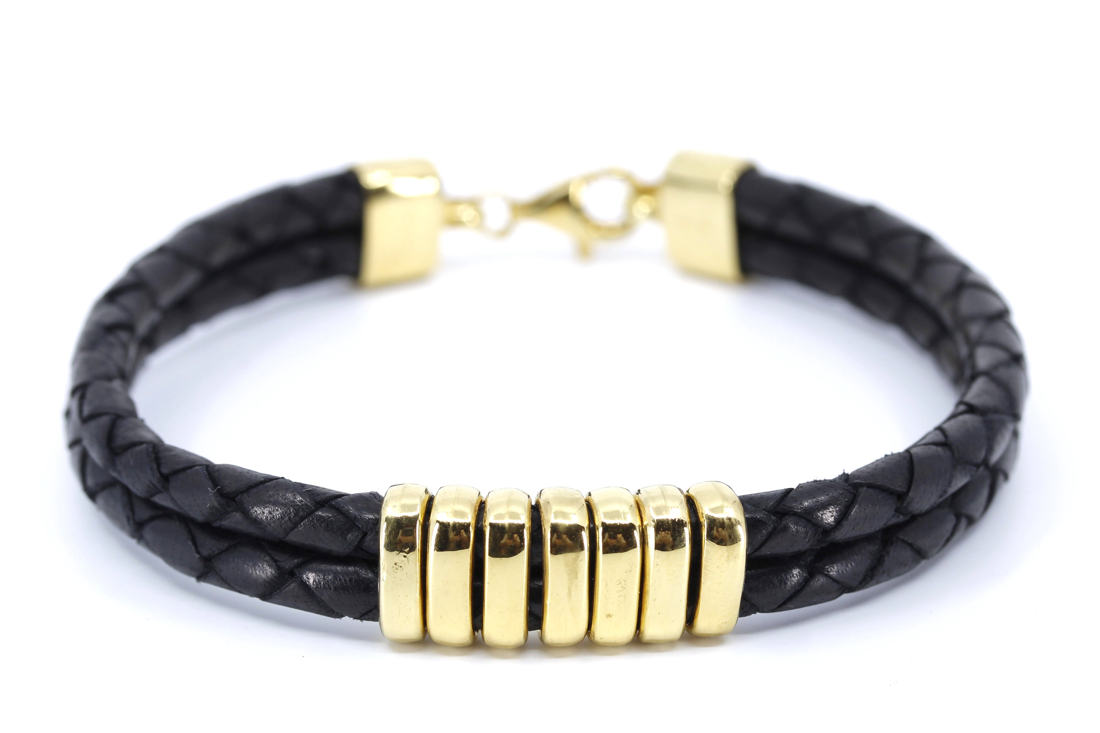 NOVA Braided Leather Bracelet with 18K Gold Vermeil Station Accent