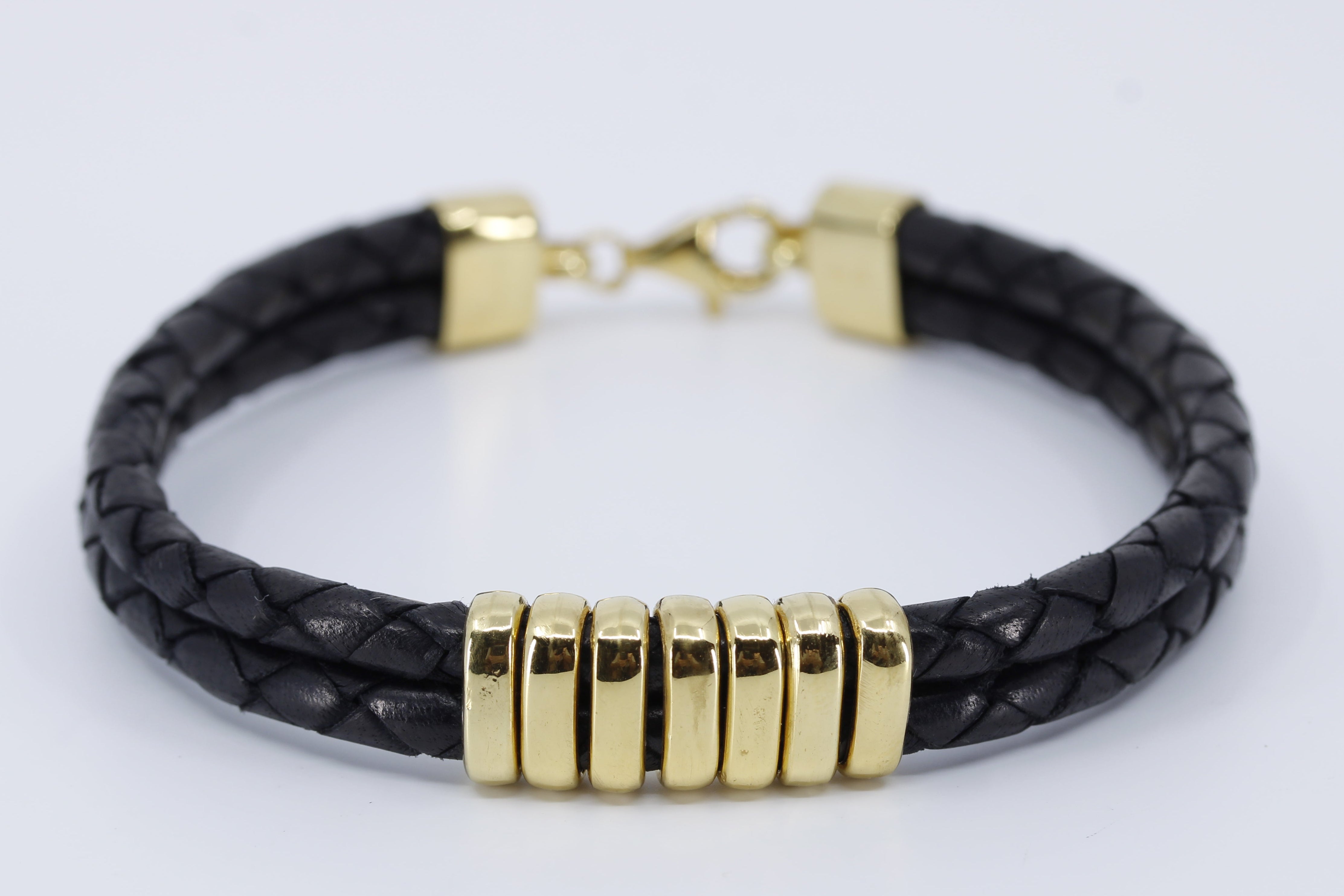 NOVA Braided Leather Bracelet with 18K Gold Vermeil Station Accent