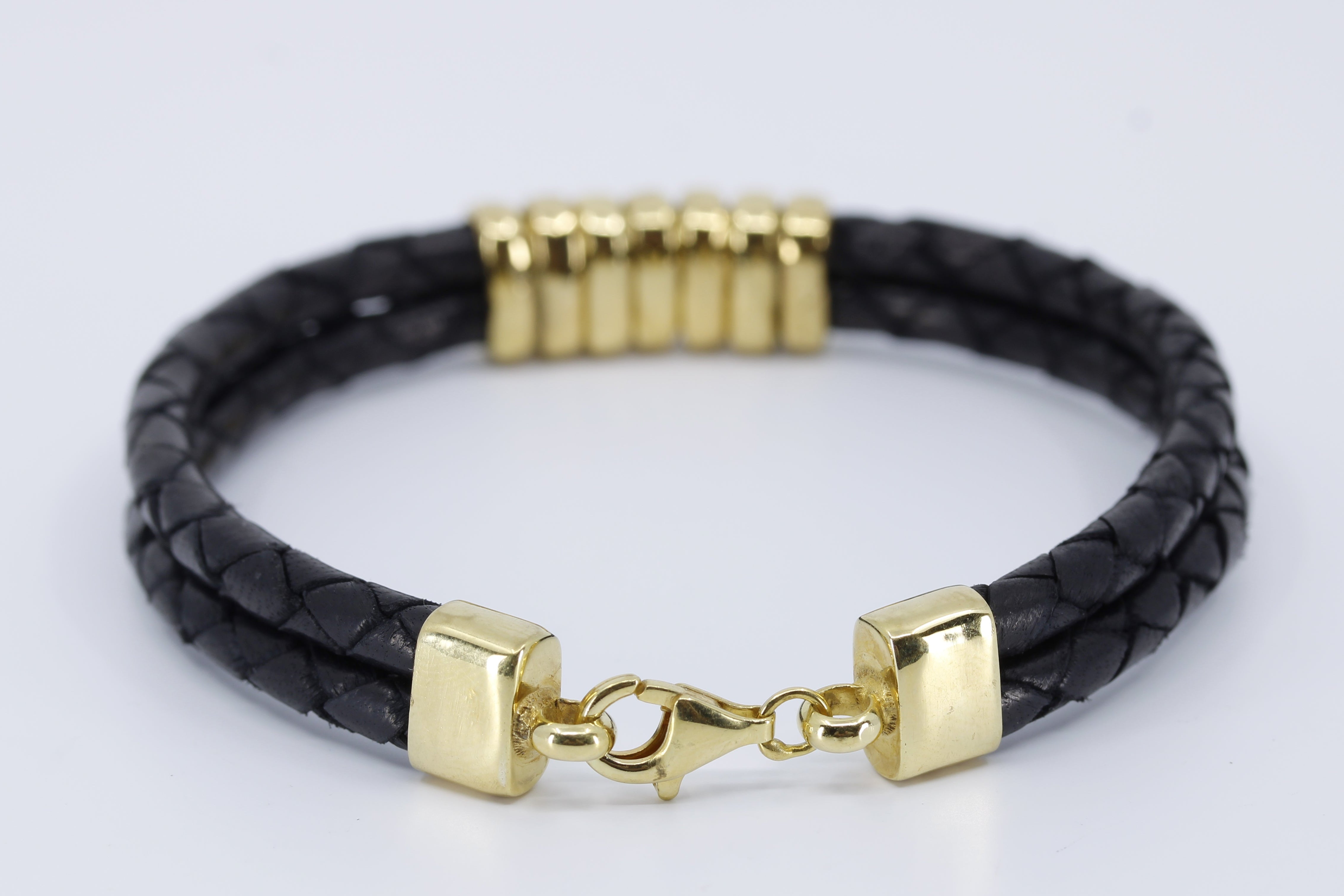 NOVA Braided Leather Bracelet with 18K Gold Vermeil Station Accent