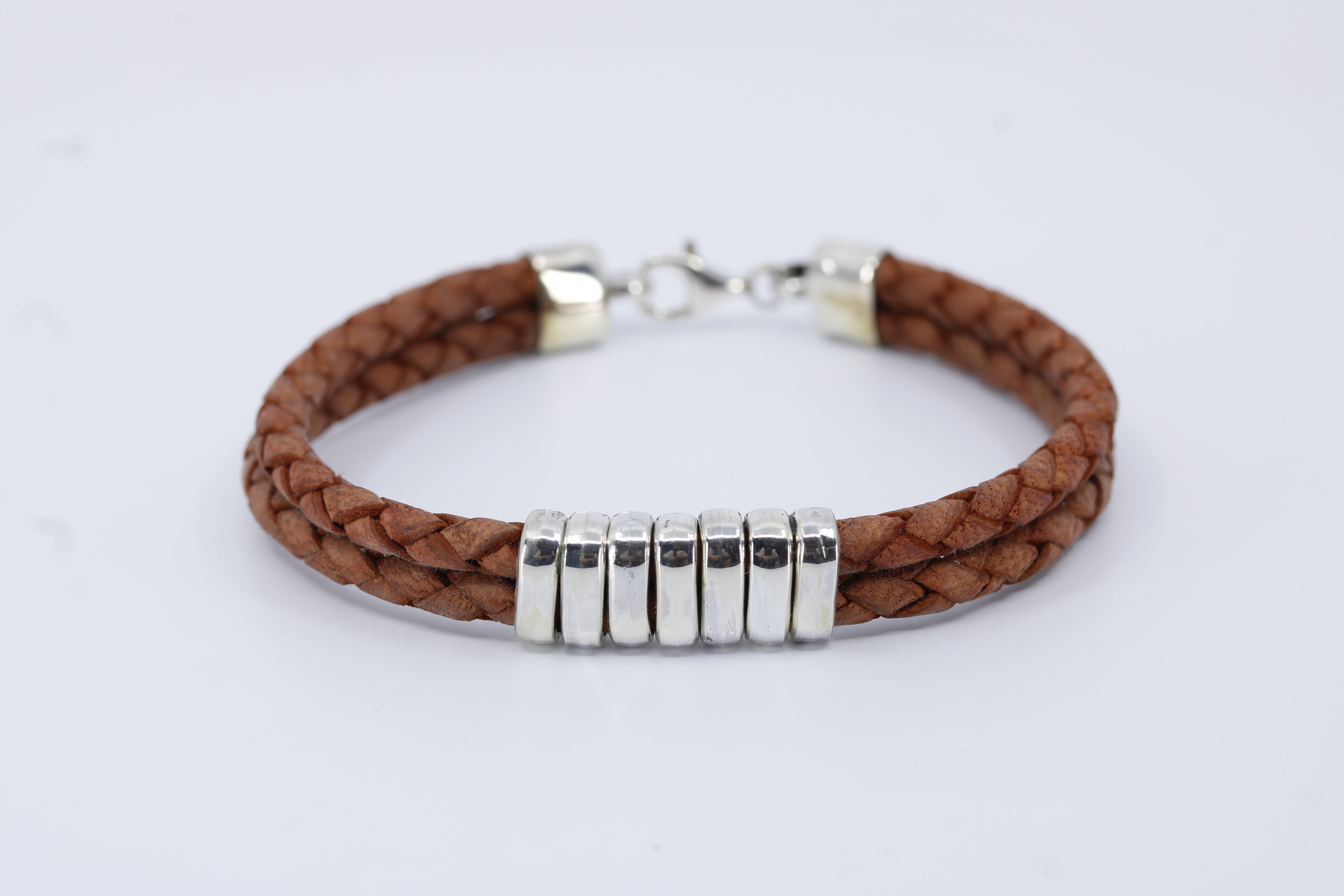 Braided Leather Bracelet with Station Accent